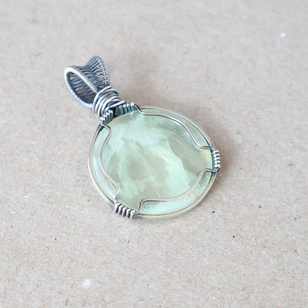 Handcrafted Prehnite Pendant - Gentle Talisman of Alignment