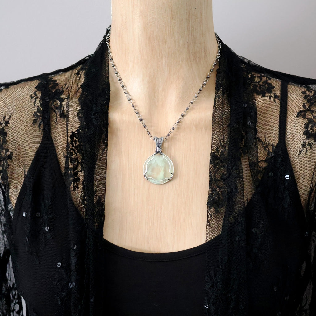 Handcrafted Prehnite Pendant - Gentle Talisman of Alignment
