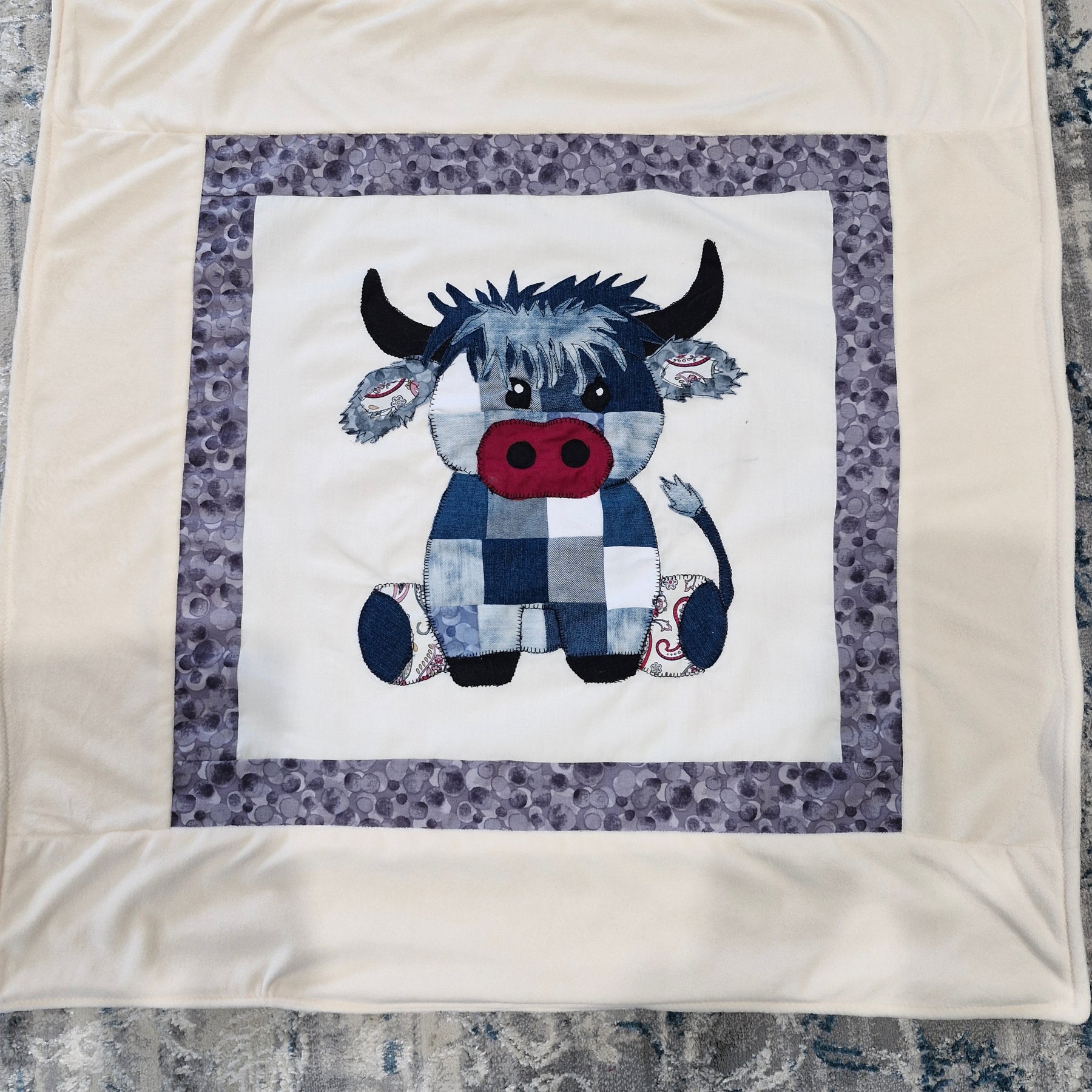 Highland Cow Patchwork front Baby Blanket