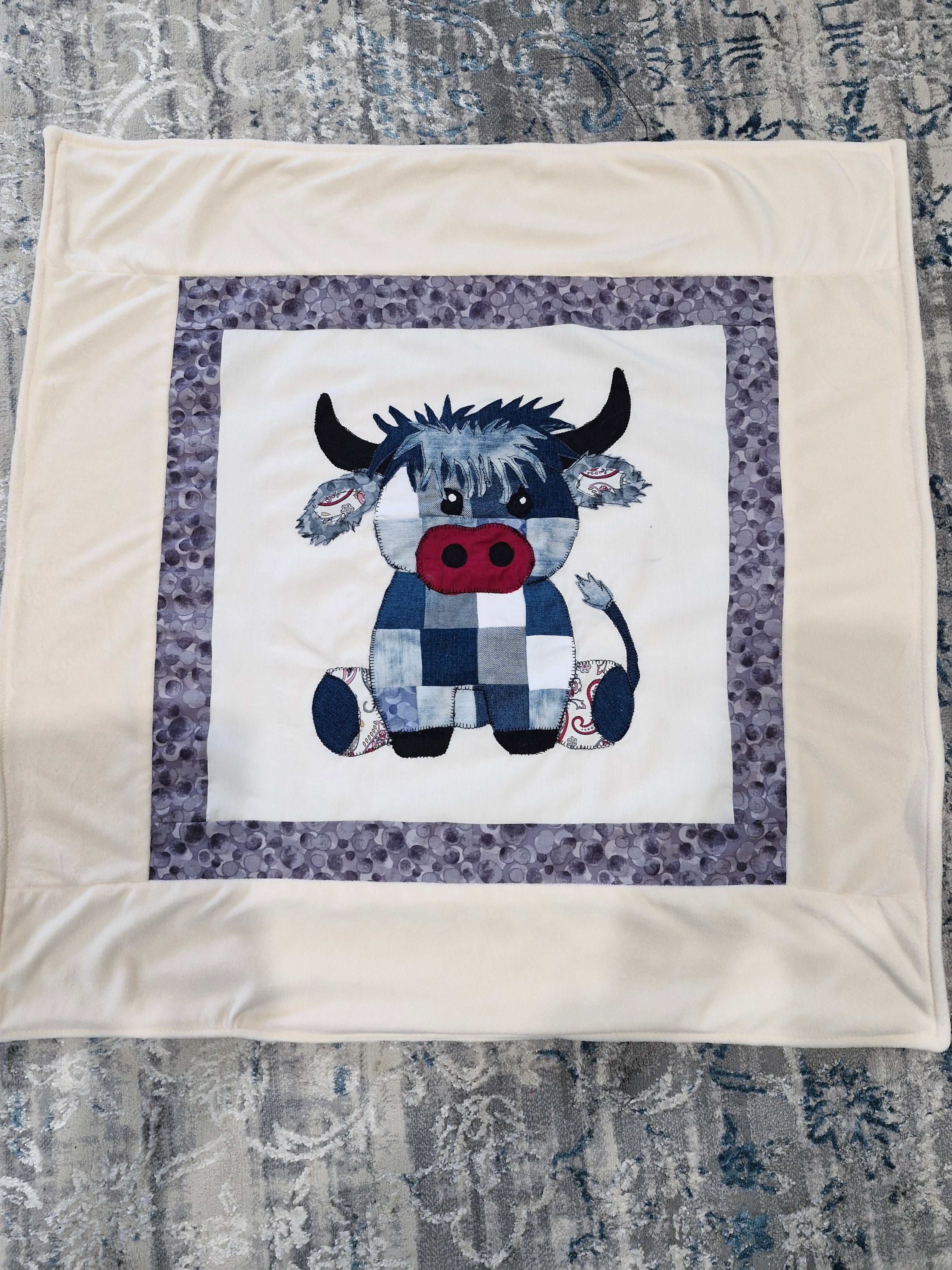 Highland Cow Patchwork front Baby Blanket
