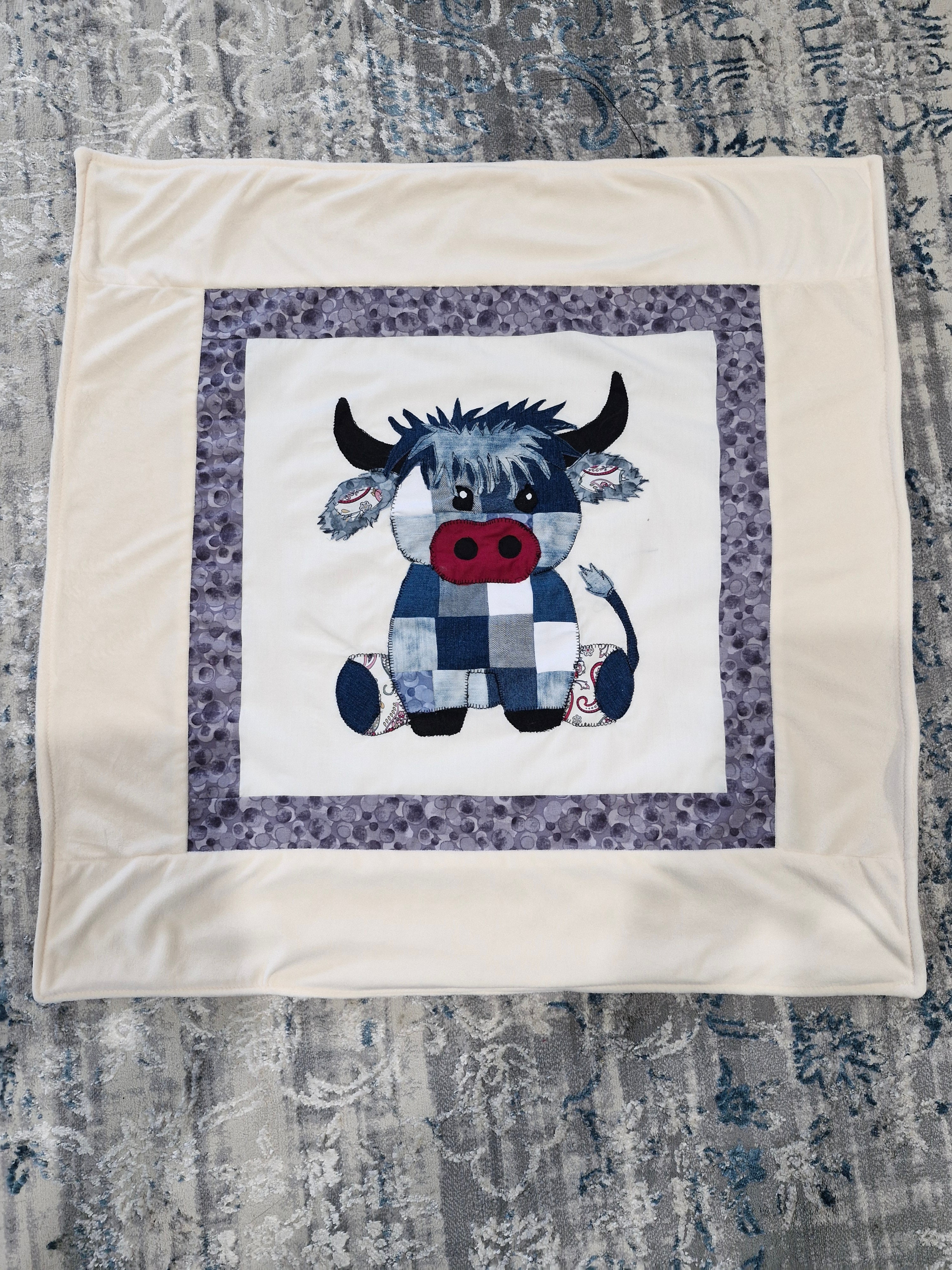 Highland Cow Patchwork front Baby Blanket