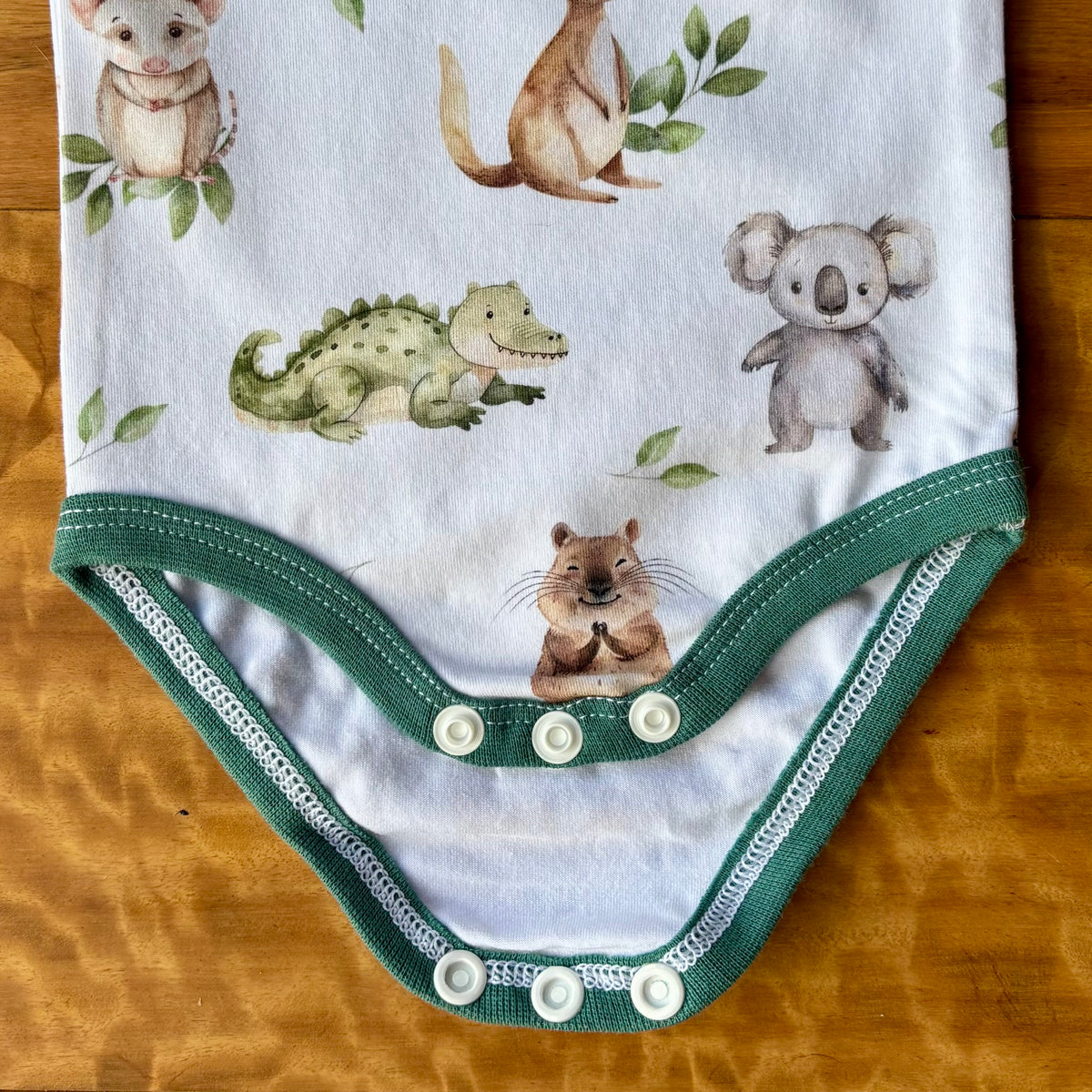 Baby Tank Bodysuit | Green Aussie Animals | Size premmie to 2 | Made to order