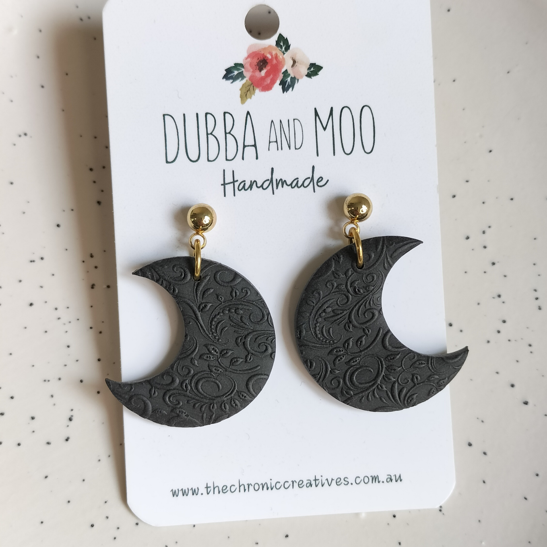 Textured Moon Polymer Clay Dangle Earrings - Assorted Styles