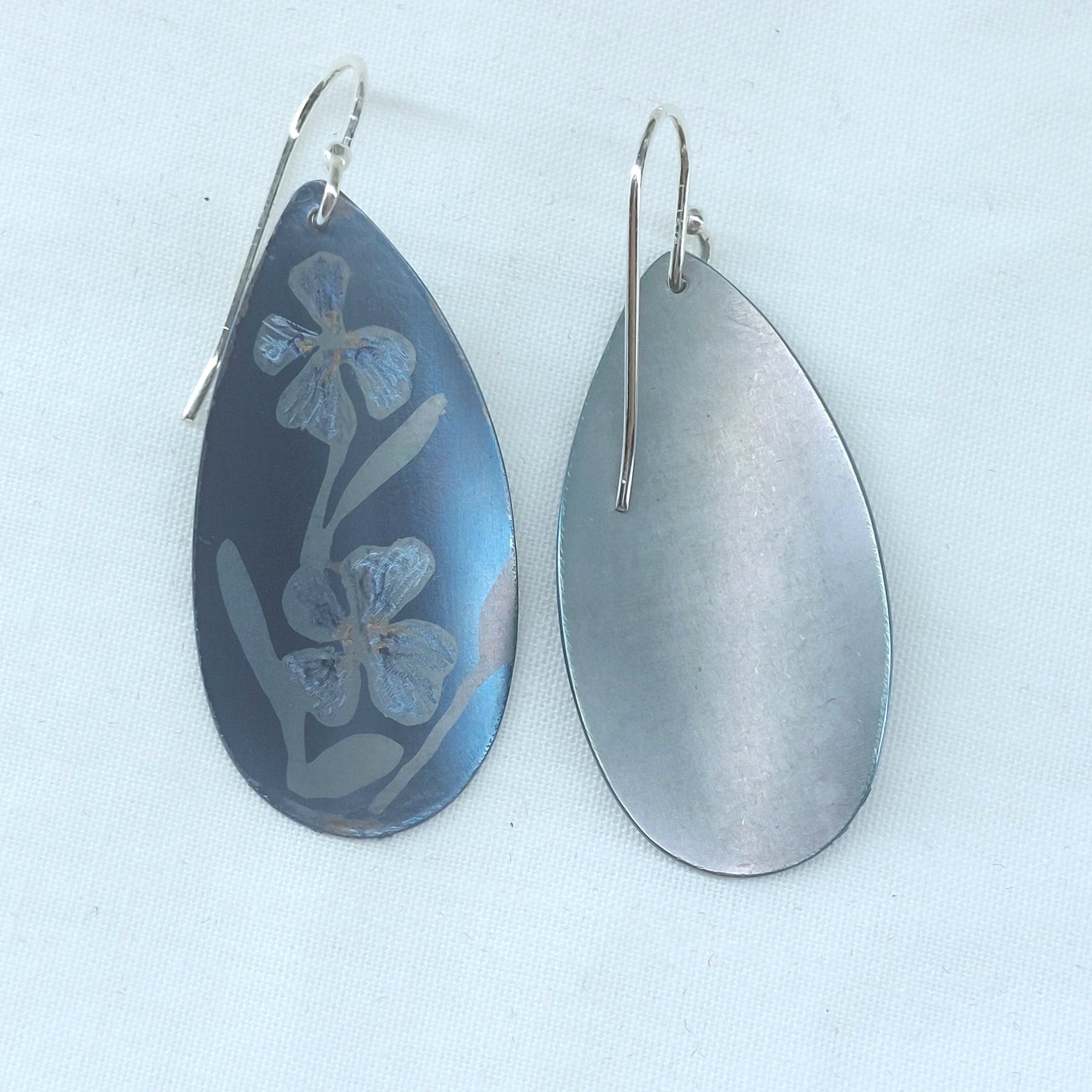 Titanium Dangles with Dampiera Design- Soft Blue and Green