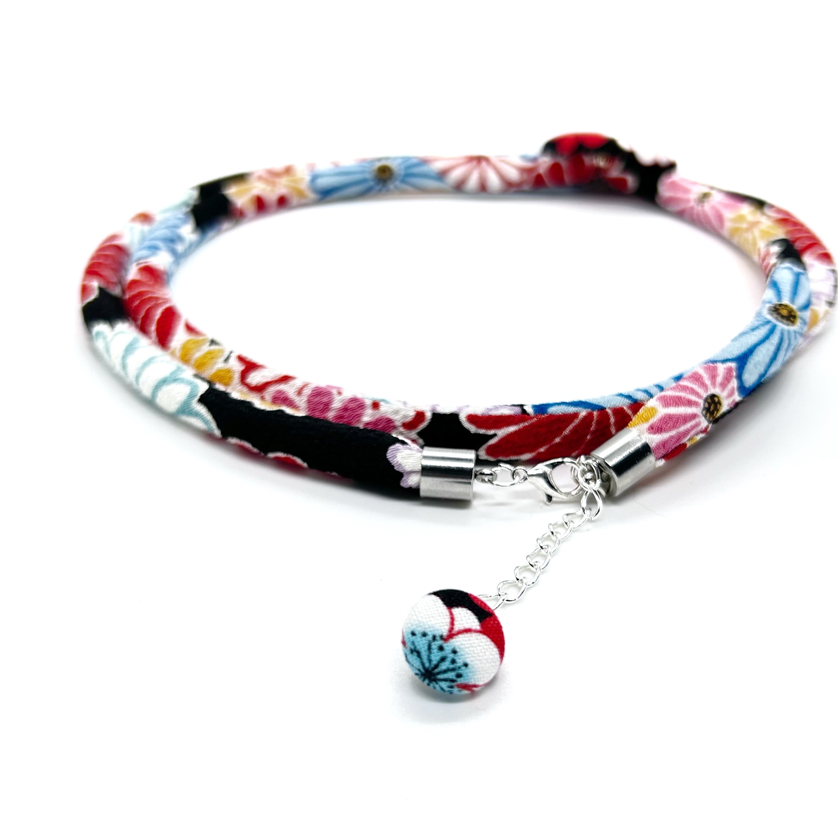Kimono Cord Necklace - Aqua and Red