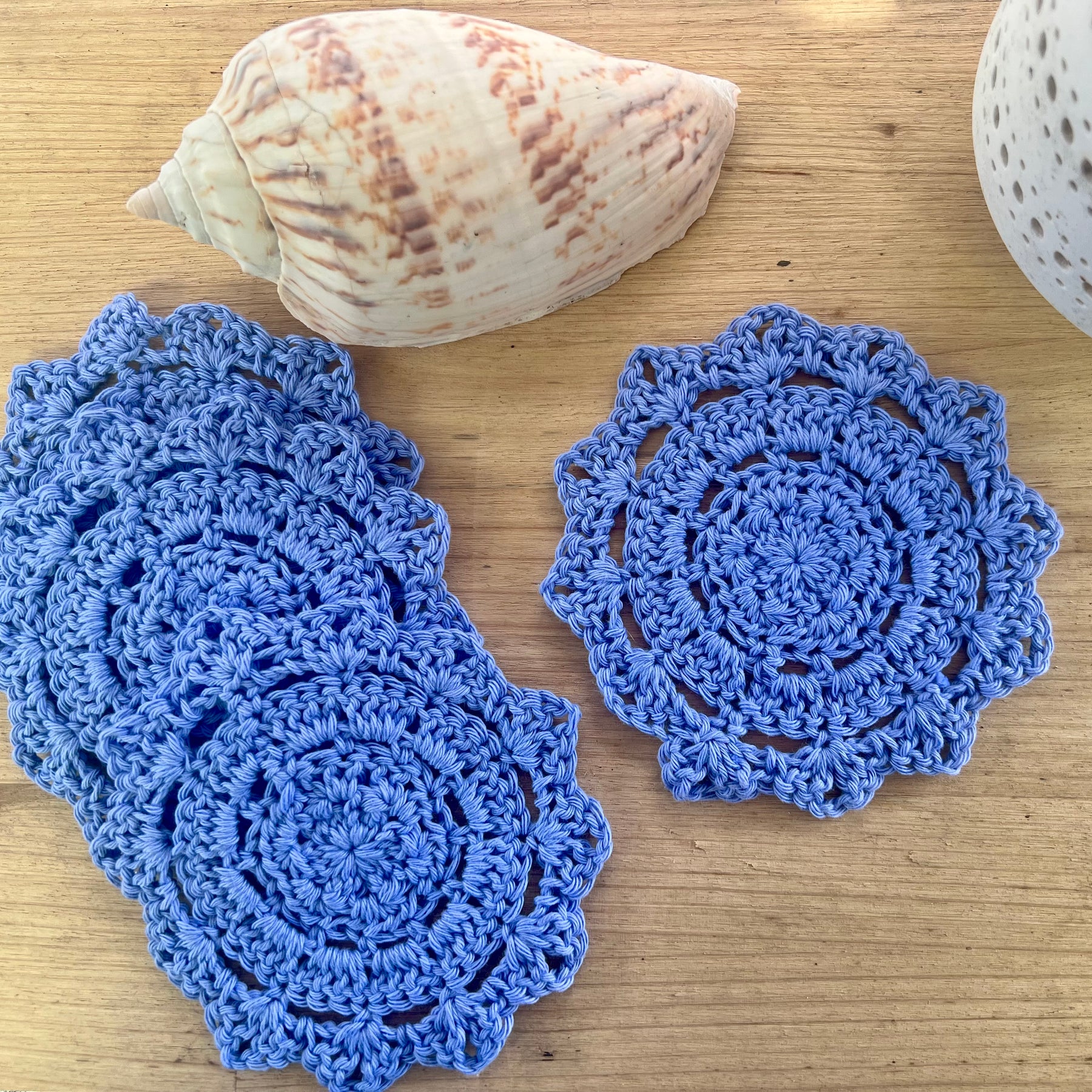Crochet Coasters Set of 4, Cotton Mandala Coasters, Coastal Boho Home Decor