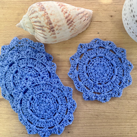Crochet Coasters Set of 4 - Cotton Mandala Drink Coasters - Coastal Home Gift