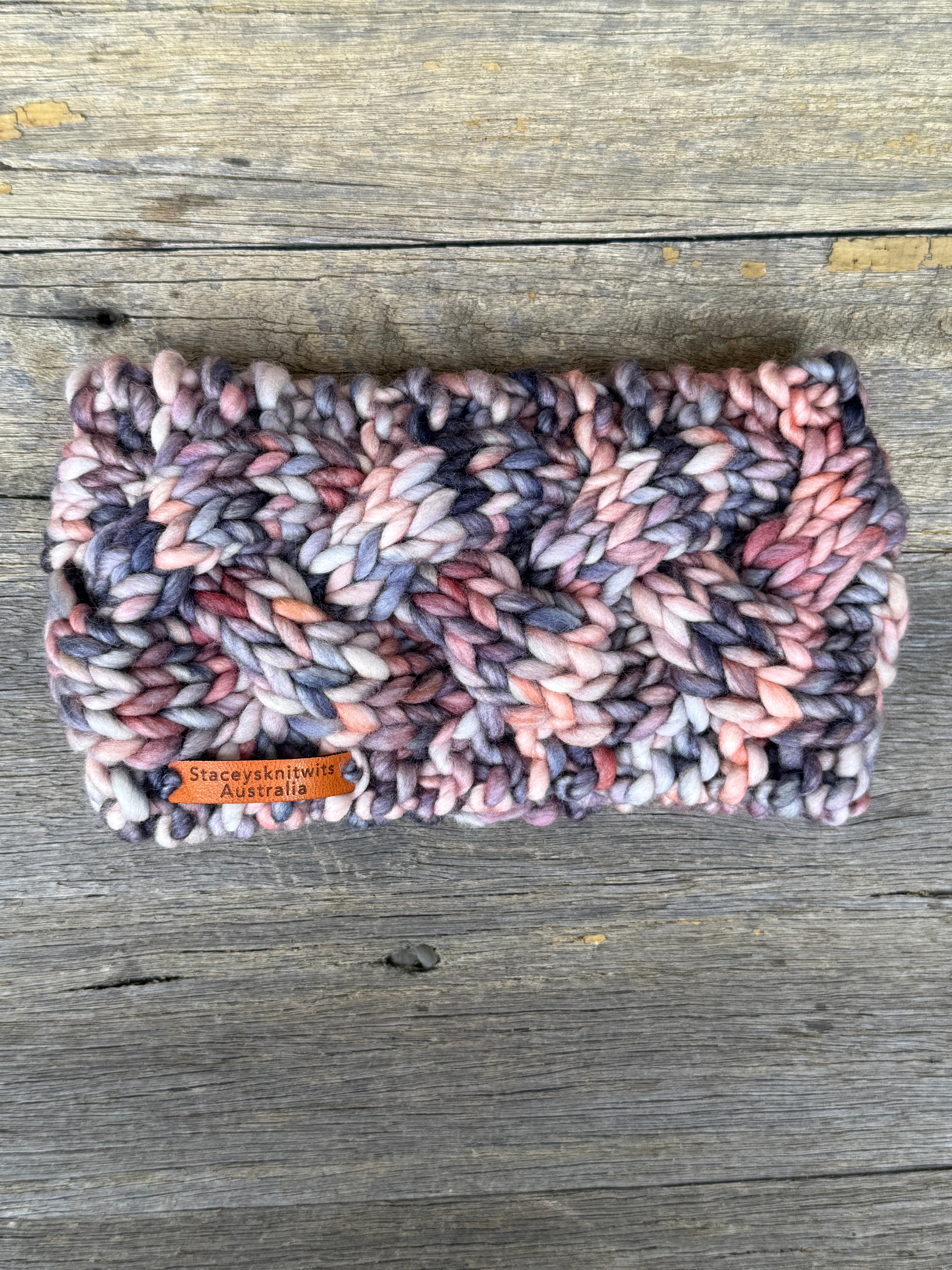 Hand Knitted Headband, Merino Wool Stretchy Ladies Rainbow Headband