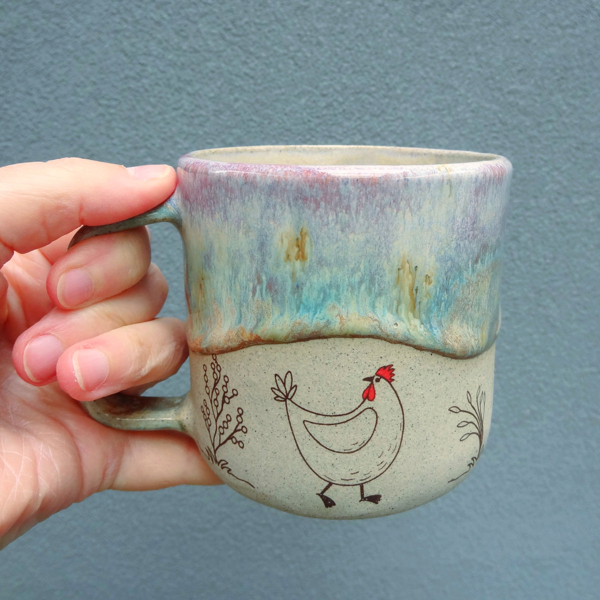 Handmade ceramic chicken mug. Coffee or tea mug.