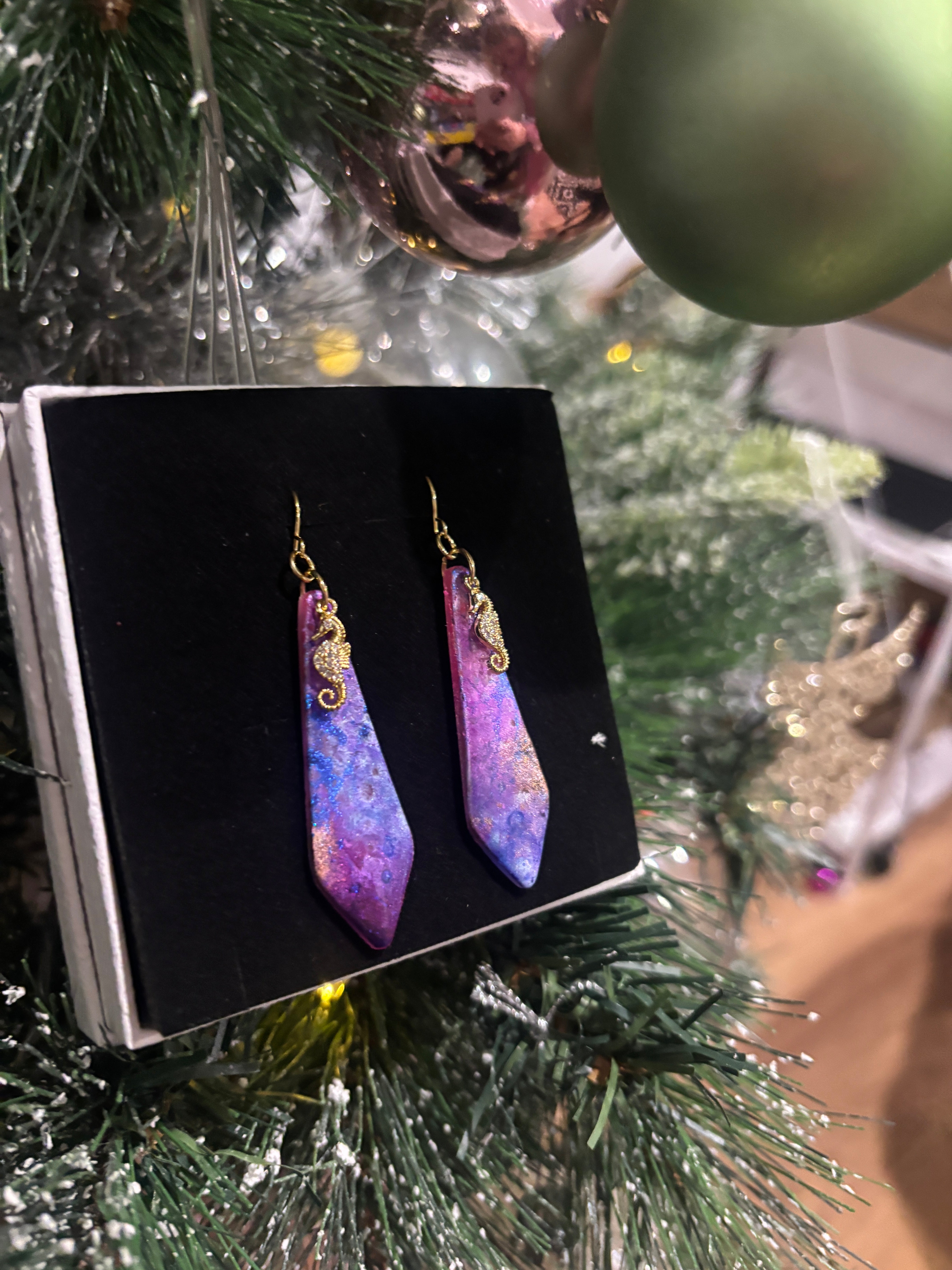 Galaxy Glow Seahorse Earrings — One-of-a-Kind Polymer Clay Art