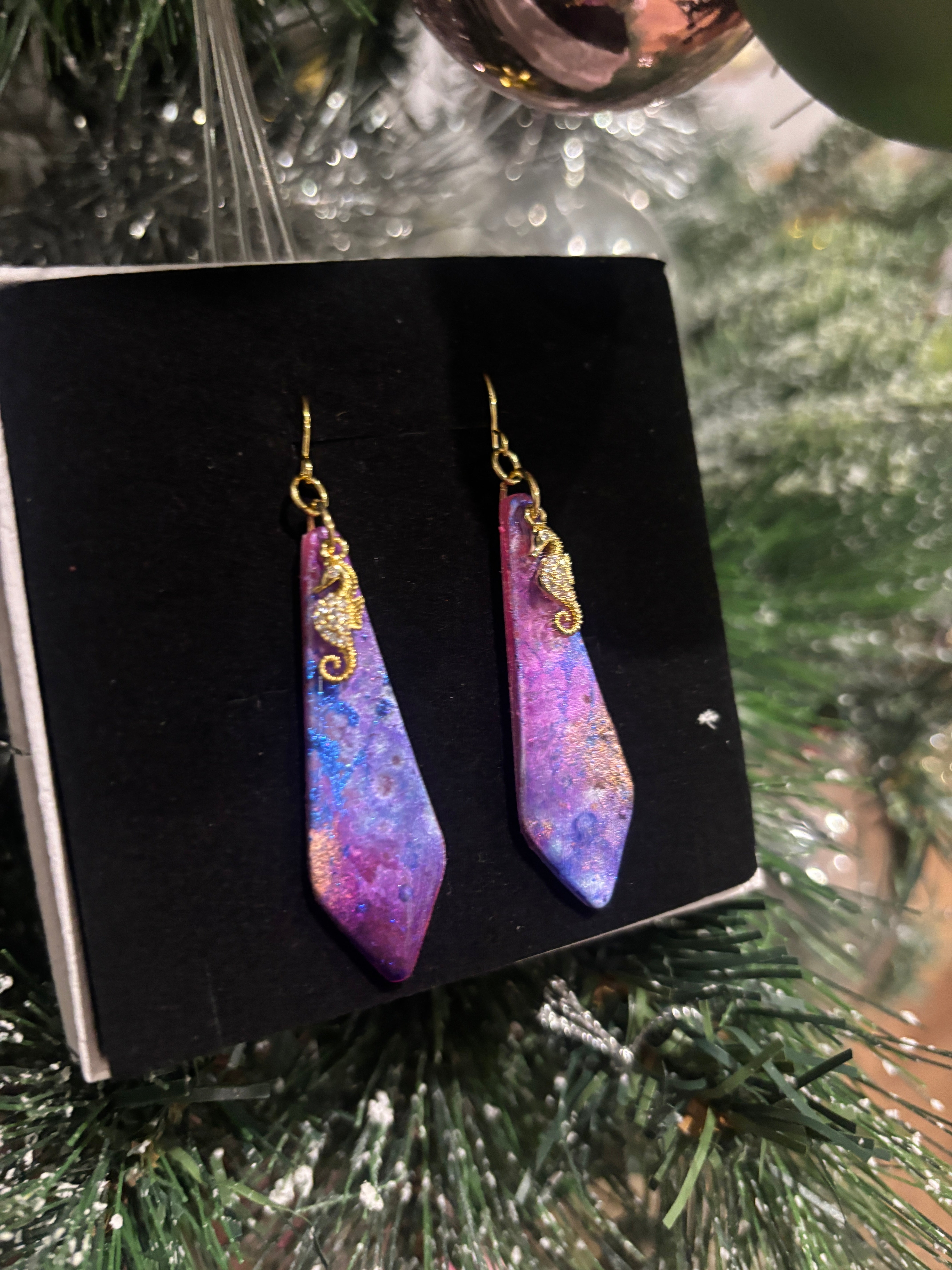 Galaxy Glow Seahorse Earrings — One-of-a-Kind Polymer Clay Art