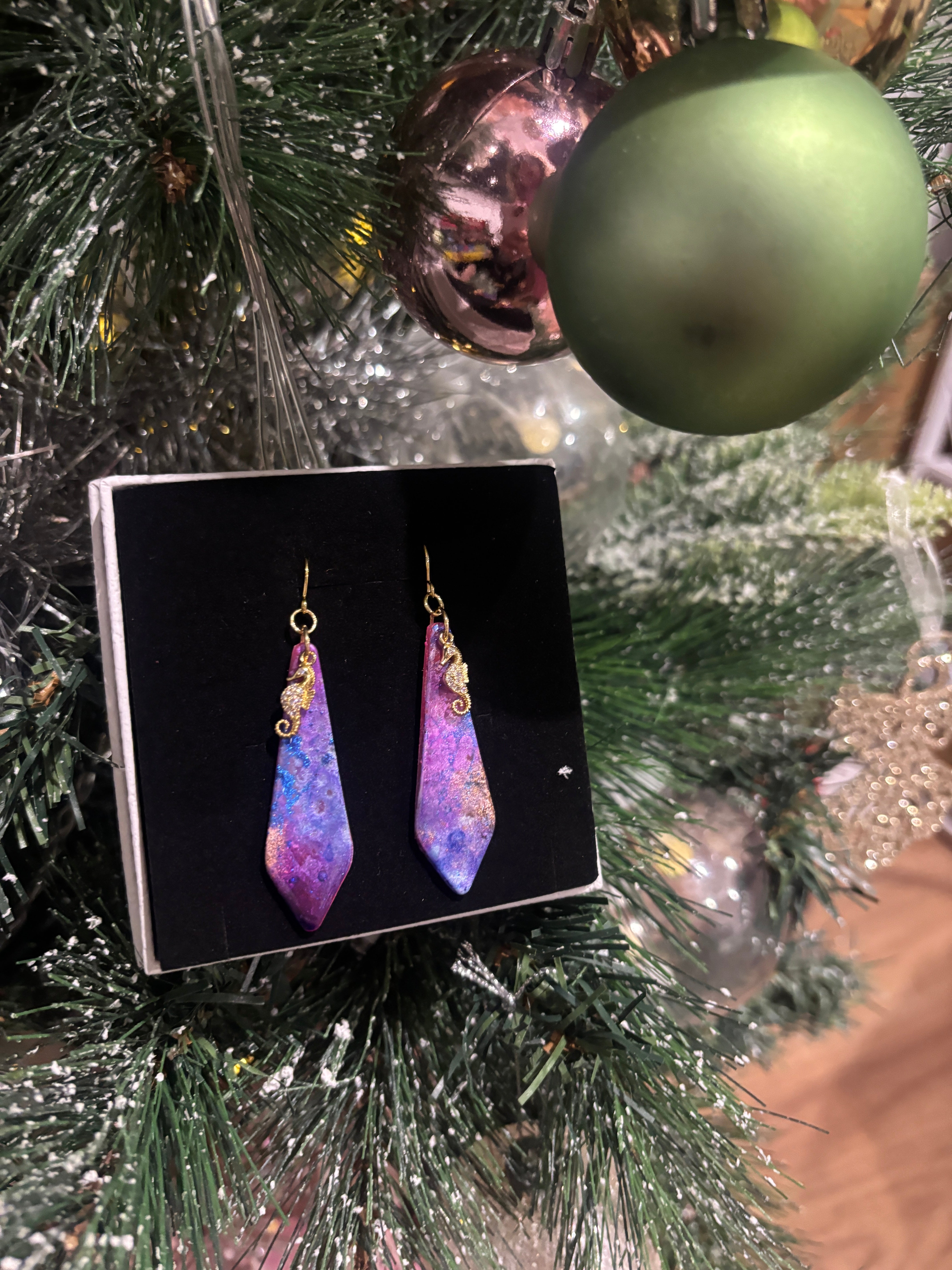 Galaxy Glow Seahorse Earrings — One-of-a-Kind Polymer Clay Art