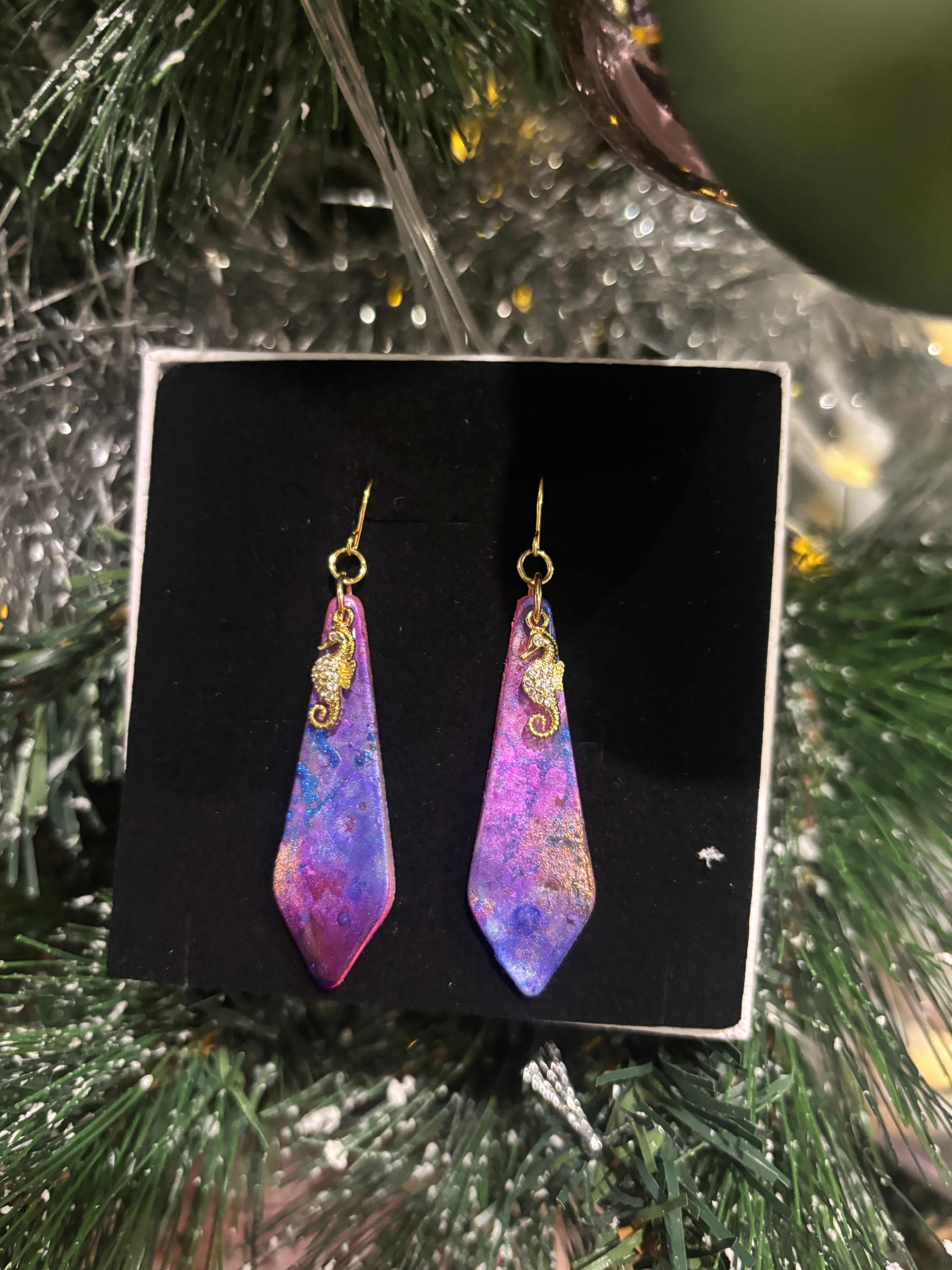 Galaxy Glow Seahorse Earrings — One-of-a-Kind Polymer Clay Art
