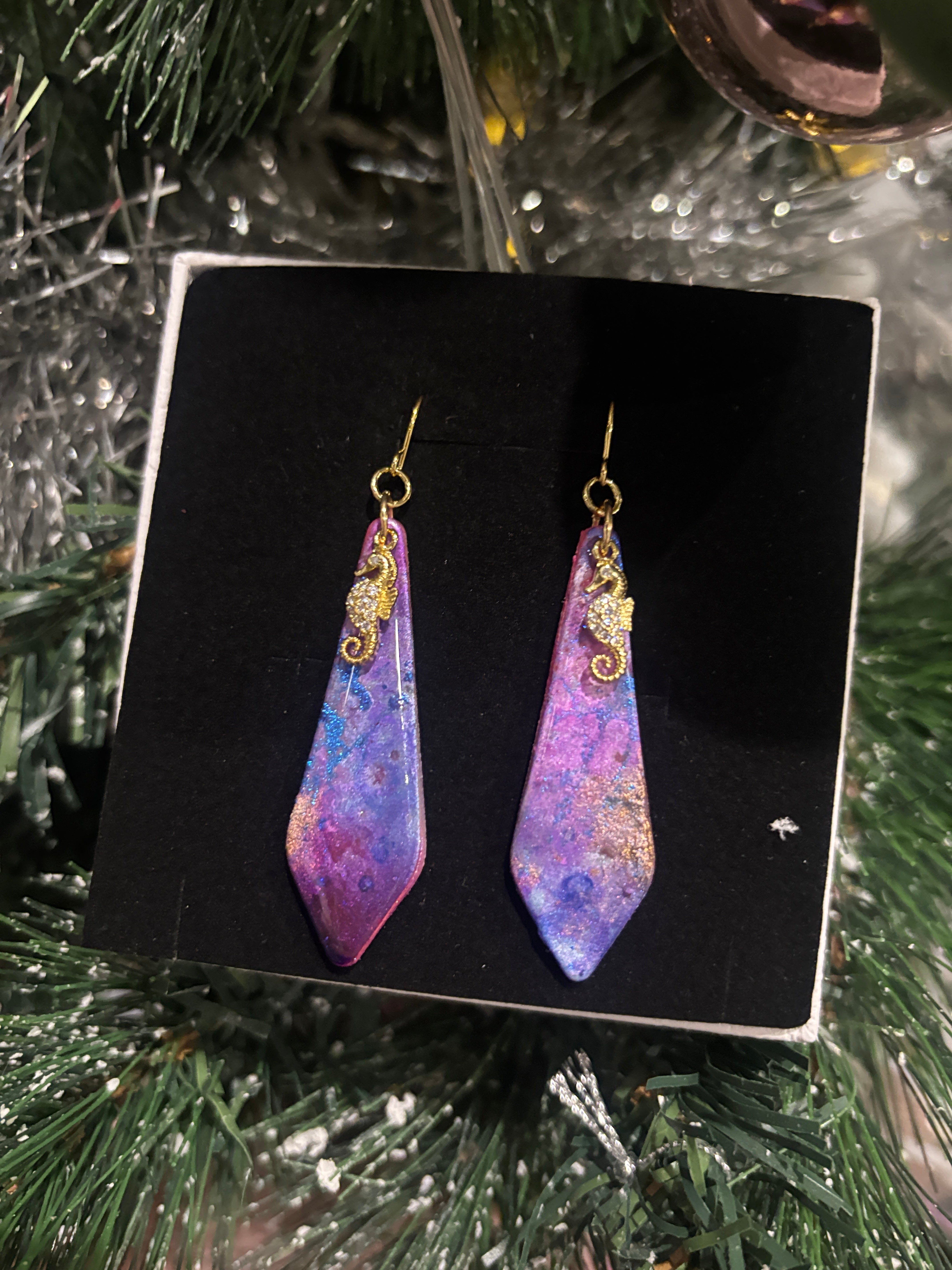 Galaxy Glow Seahorse Earrings — One-of-a-Kind Polymer Clay Art