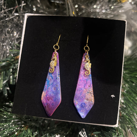 Galaxy Glow Seahorse Earrings — One-of-a-Kind Polymer Clay Art