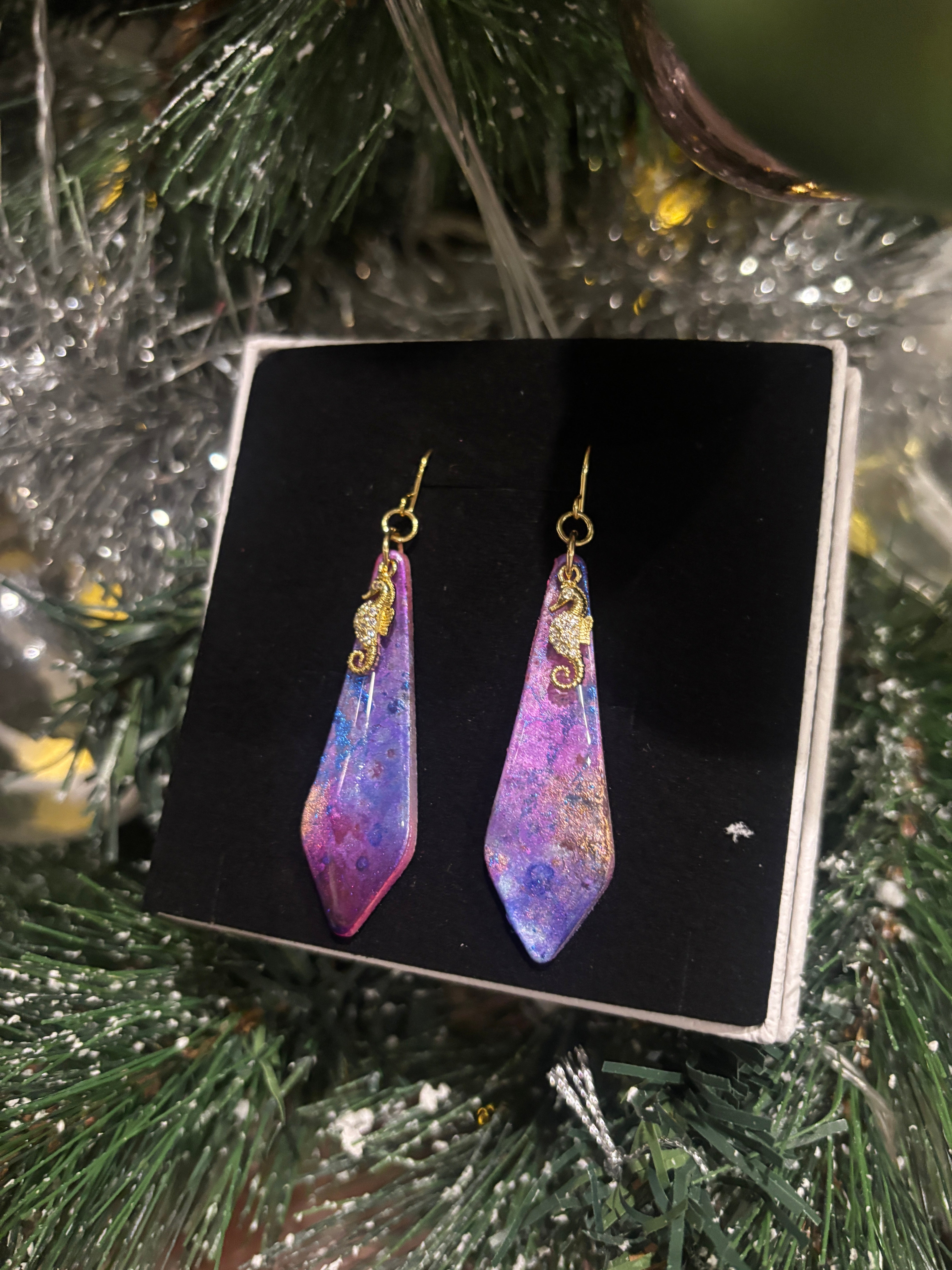 Galaxy Glow Seahorse Earrings — One-of-a-Kind Polymer Clay Art