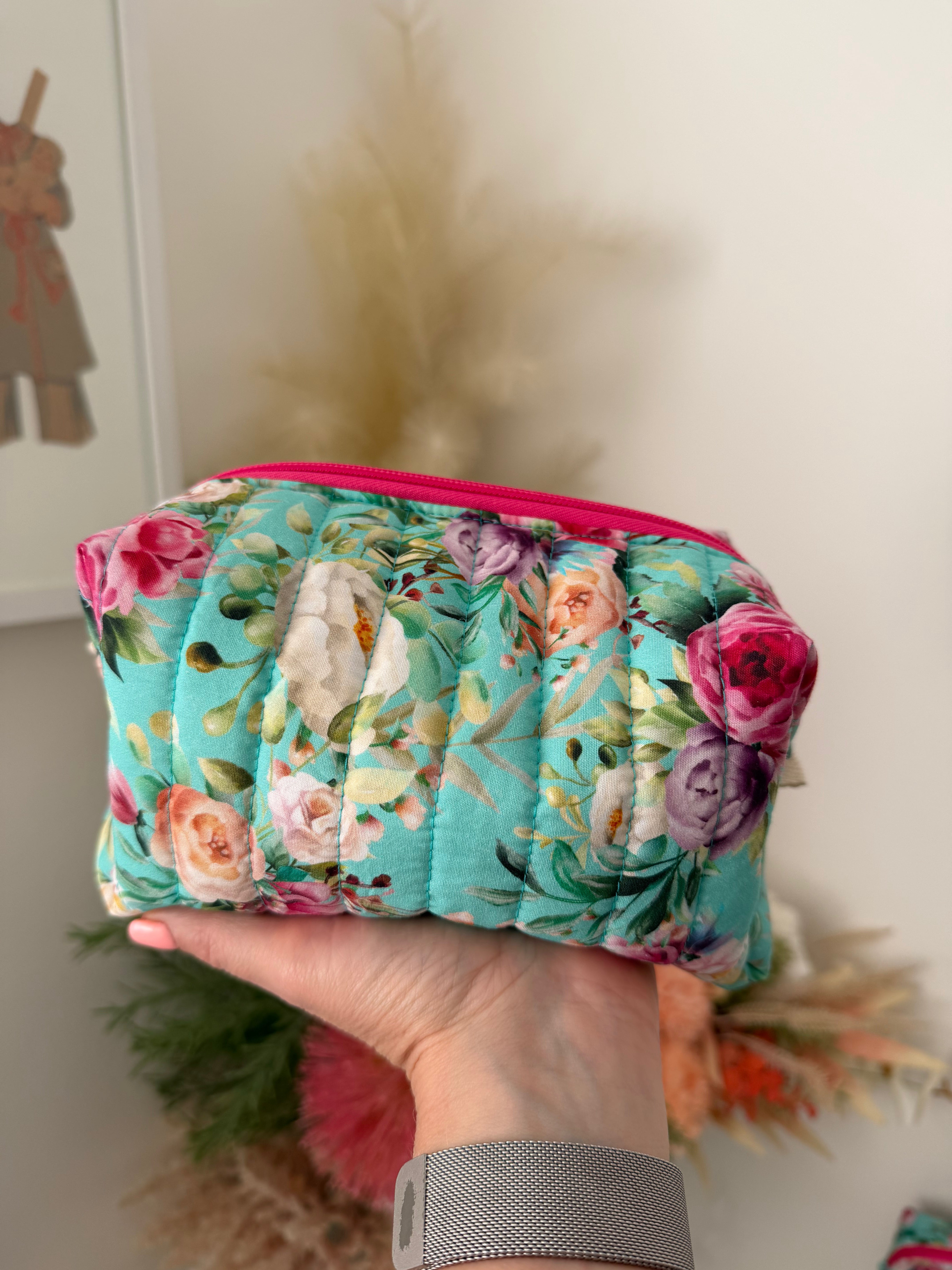 Set of 2 - Floral Boxy Zipper Pouch - Aqua Floral