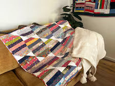 Cozy Handmade Striped Cotton Quilt: Reversible Boho Throw (50x50)