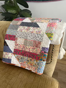 Cozy Handmade Striped Cotton Quilt: Reversible Boho Throw (50x50)