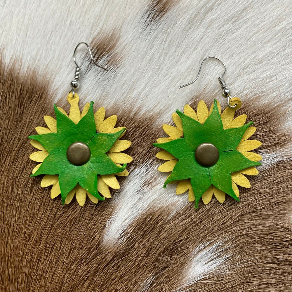 Leather Sunflower Earrings