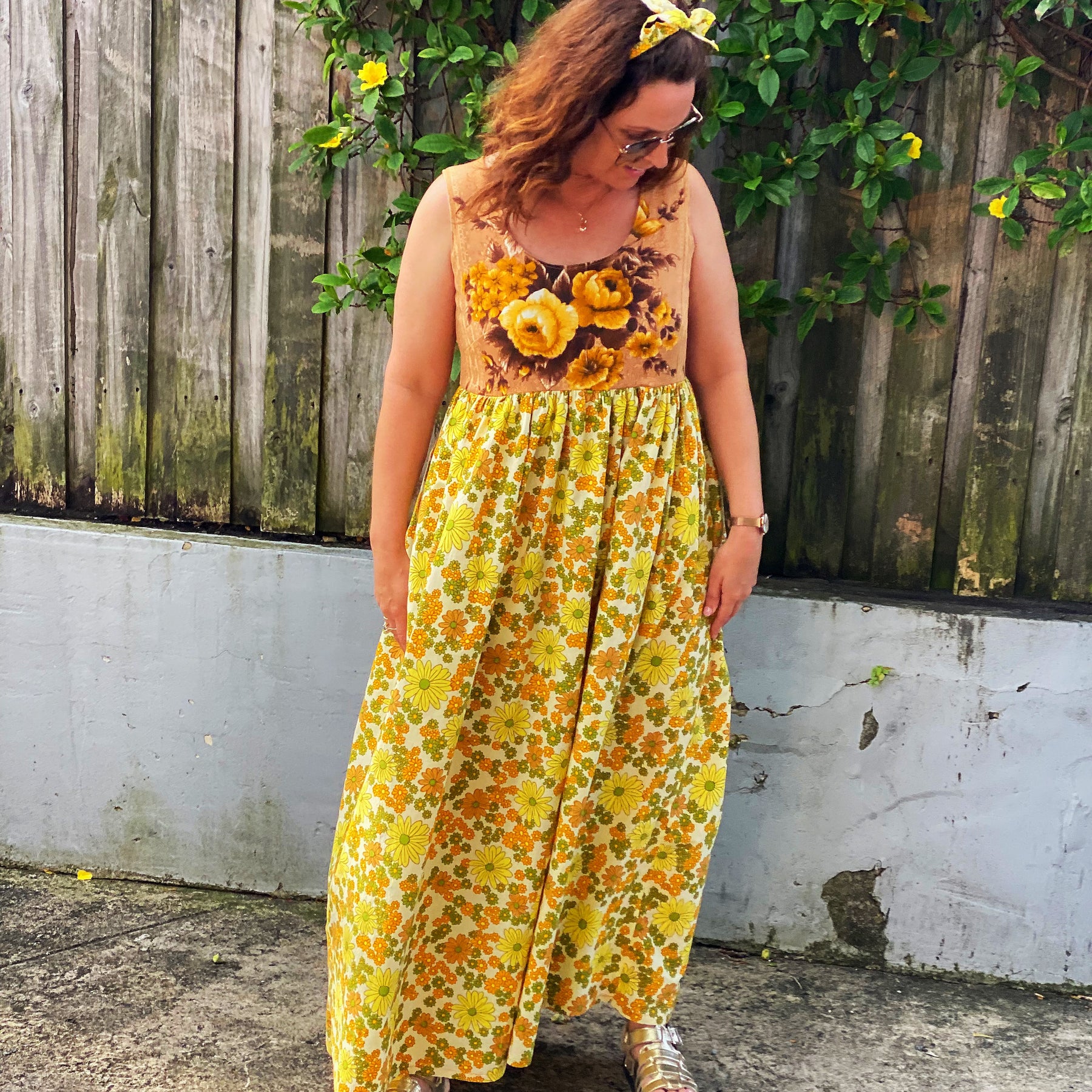 Size 12/14 one of a kind upcycled floral maxi dress