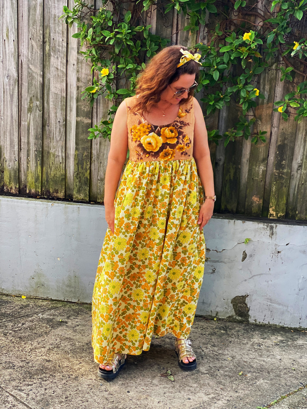 Size 12/14 one of a kind upcycled floral maxi dress
