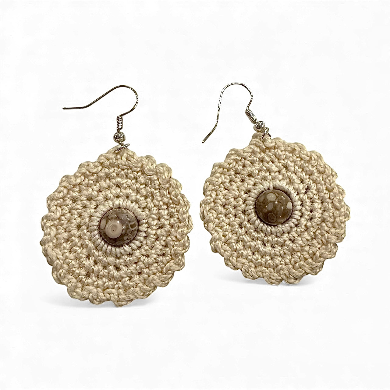 Crochet Earrings - Neutral with Natural Stone Maifan Jasper Beads