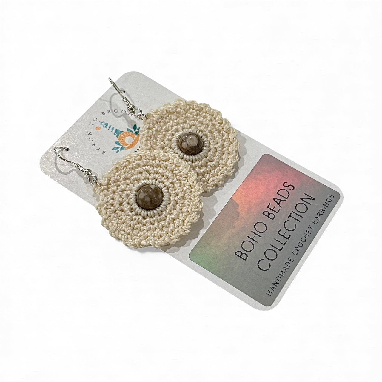 Crochet Earrings - Neutral with Natural Stone Maifan Jasper Beads