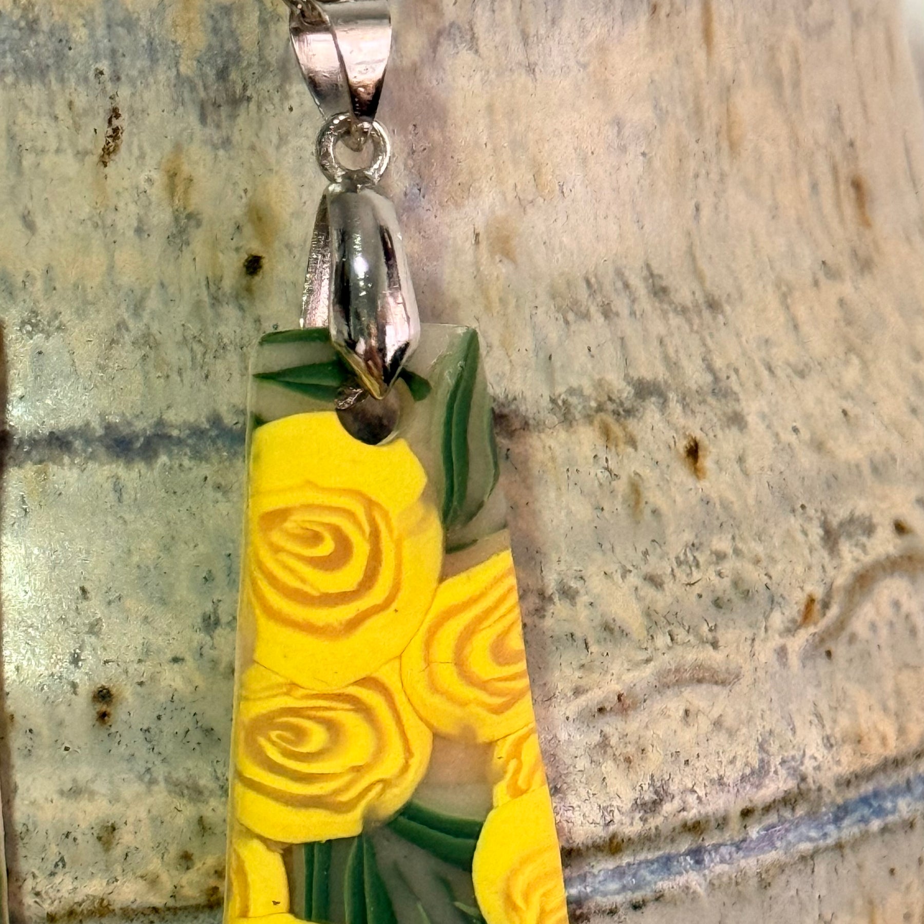 Polymer Clay Yellow Rose Jewellery Set – Earrings & Necklace
