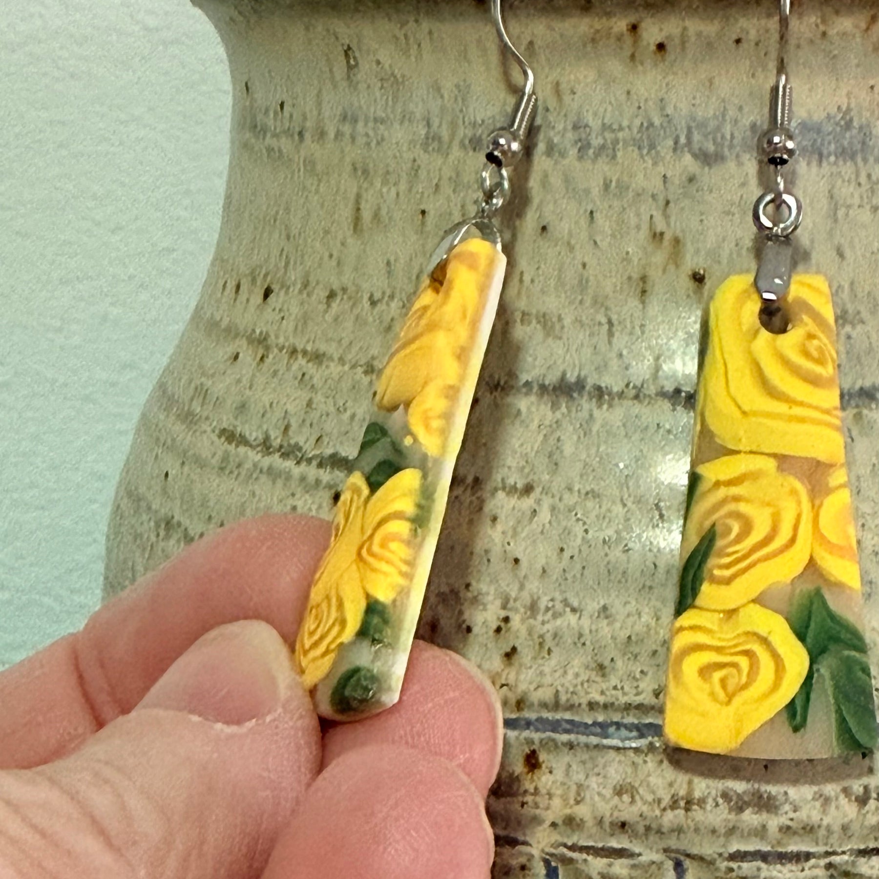 Polymer Clay Yellow Rose Jewellery Set – Earrings & Necklace