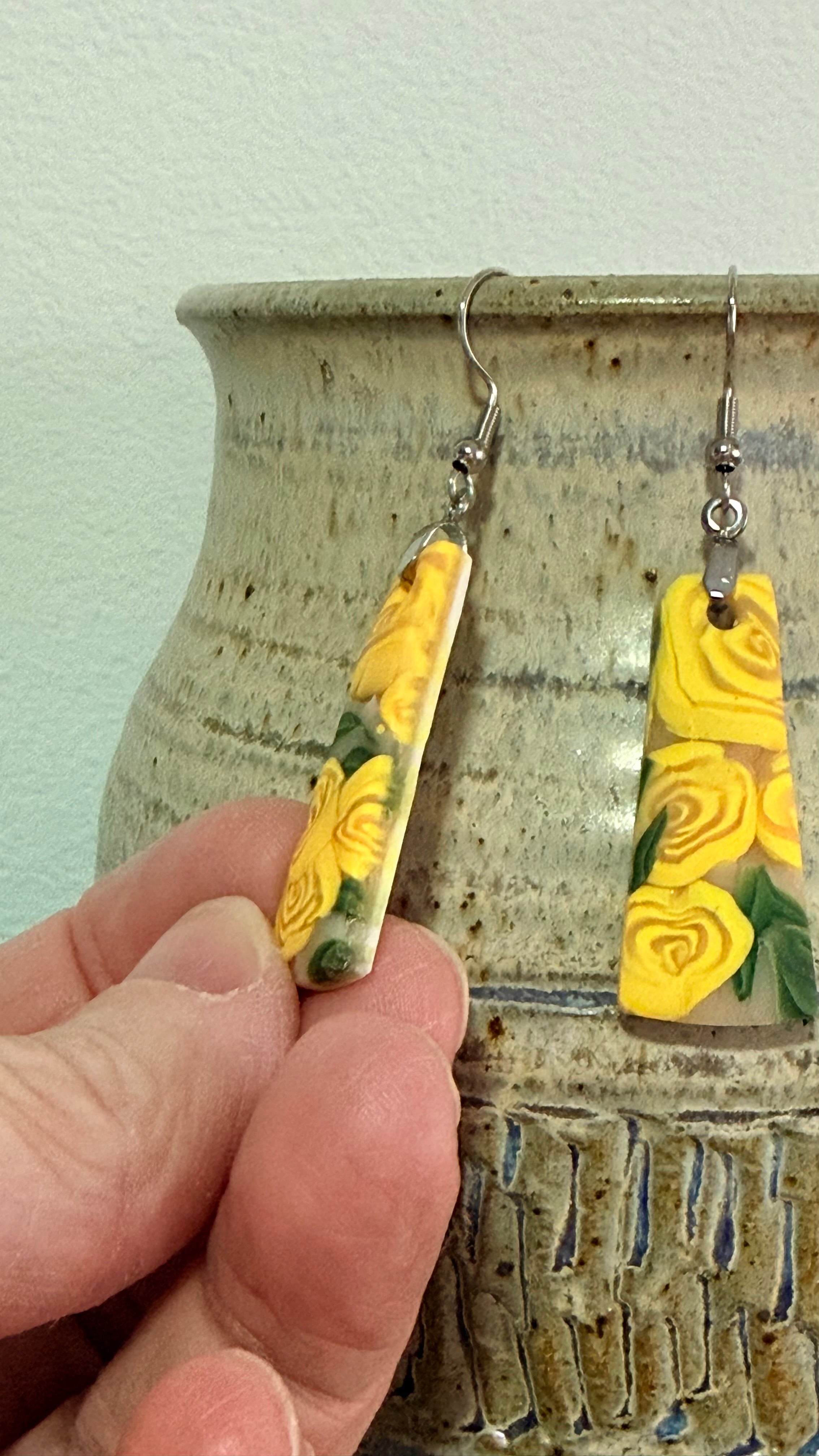 Polymer Clay Yellow Rose Jewellery Set – Earrings & Necklace