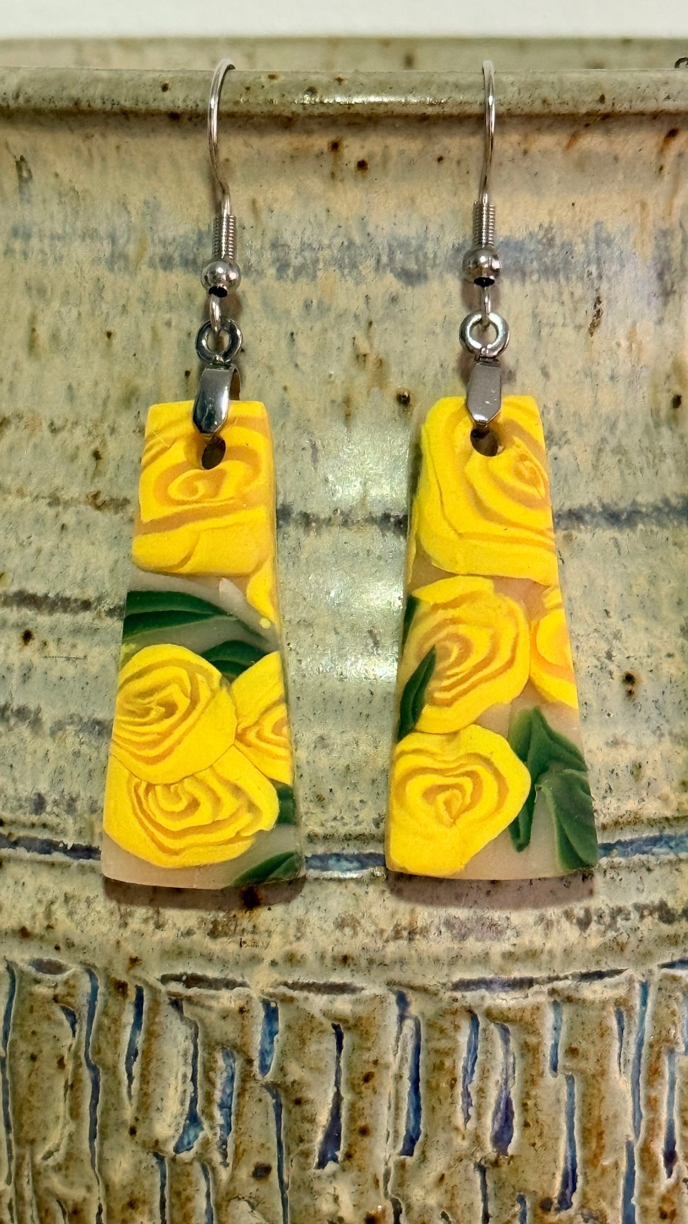 Polymer Clay Yellow Rose Jewellery Set – Earrings & Necklace