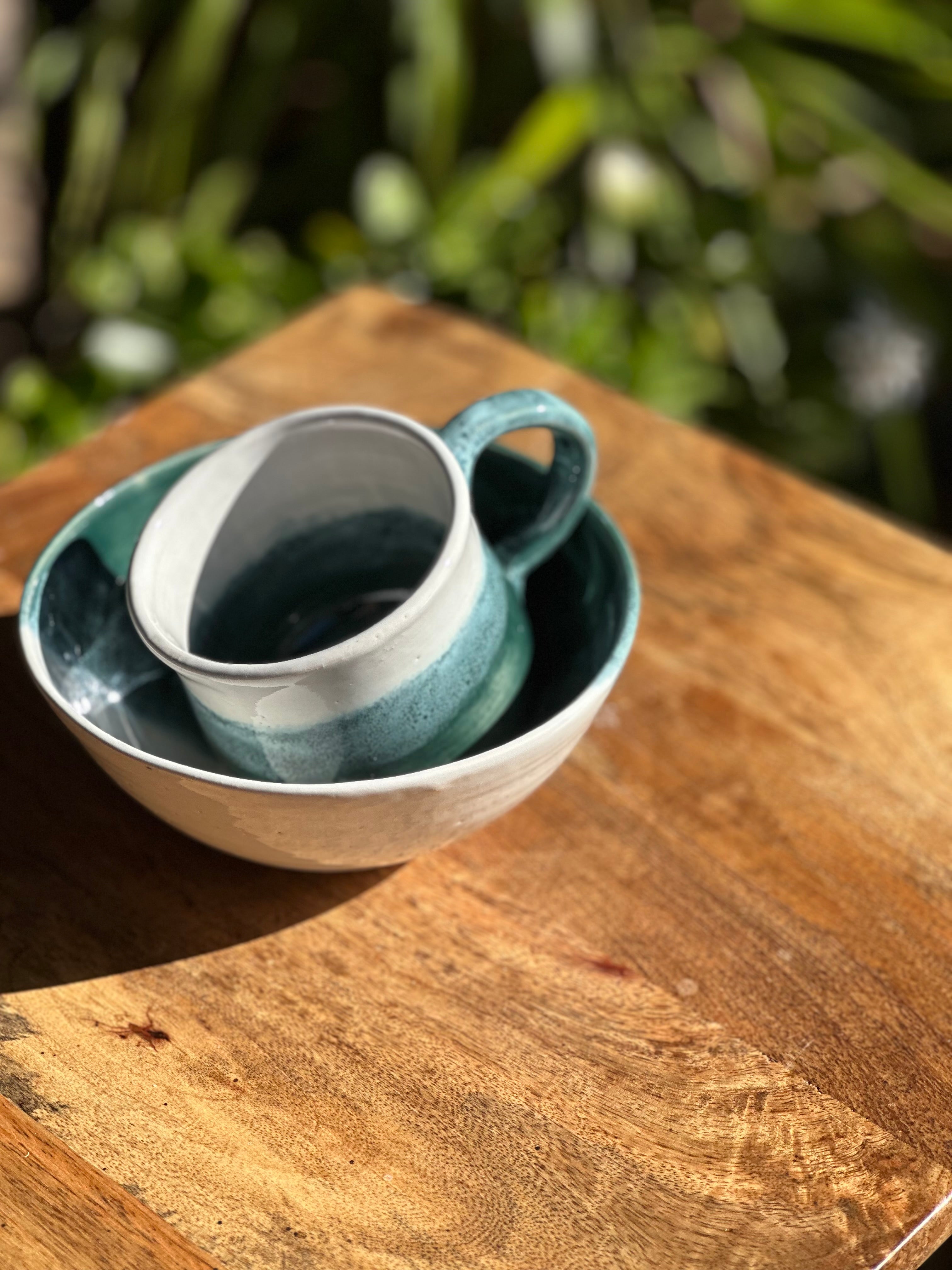 Sea Glass Handmade Mug & Bowl Set | Australian Stoneware Pottery