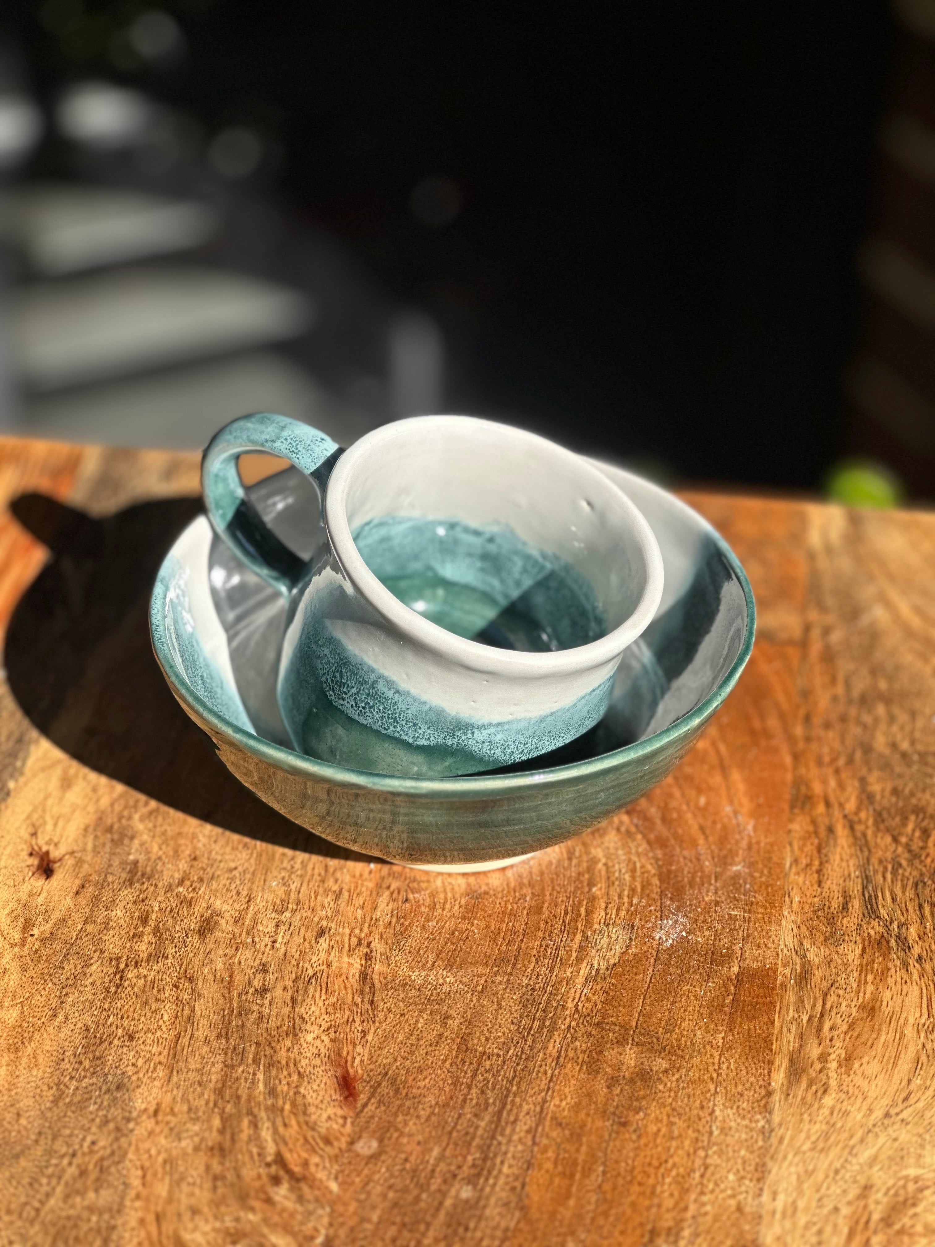 Mug and Bowl Set | Handmade Ceramics Tableware | Sea Glass