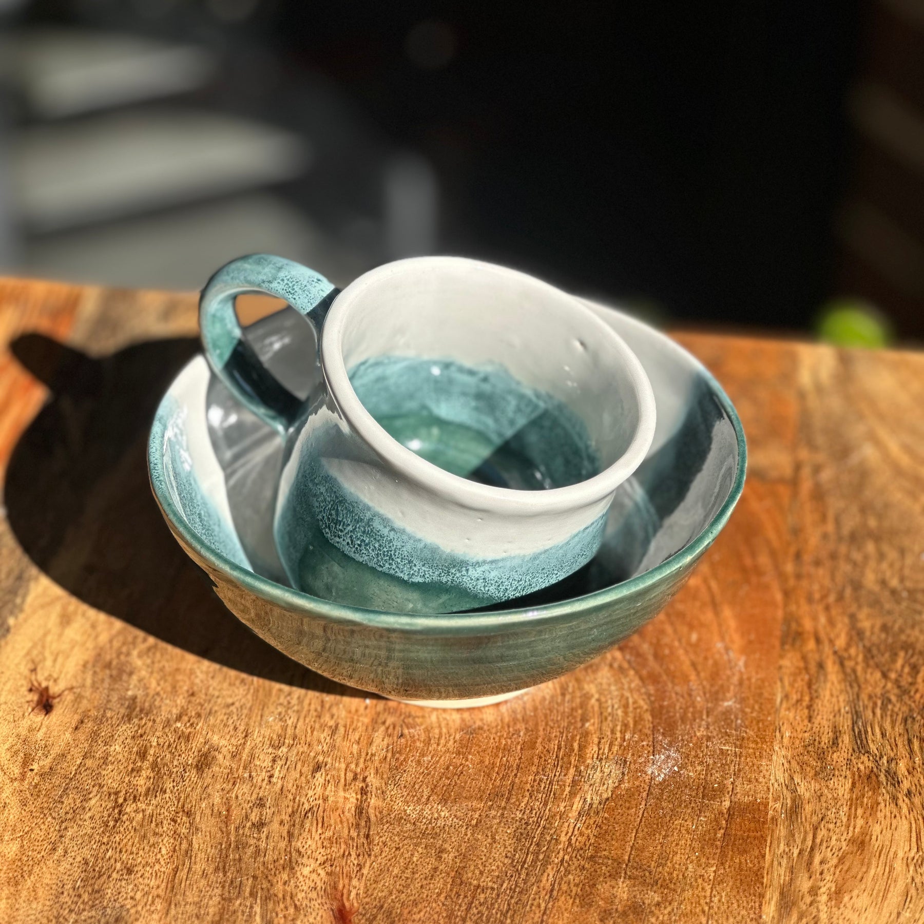 Sea Glass Handmade Mug & Bowl Set | Australian Stoneware Pottery