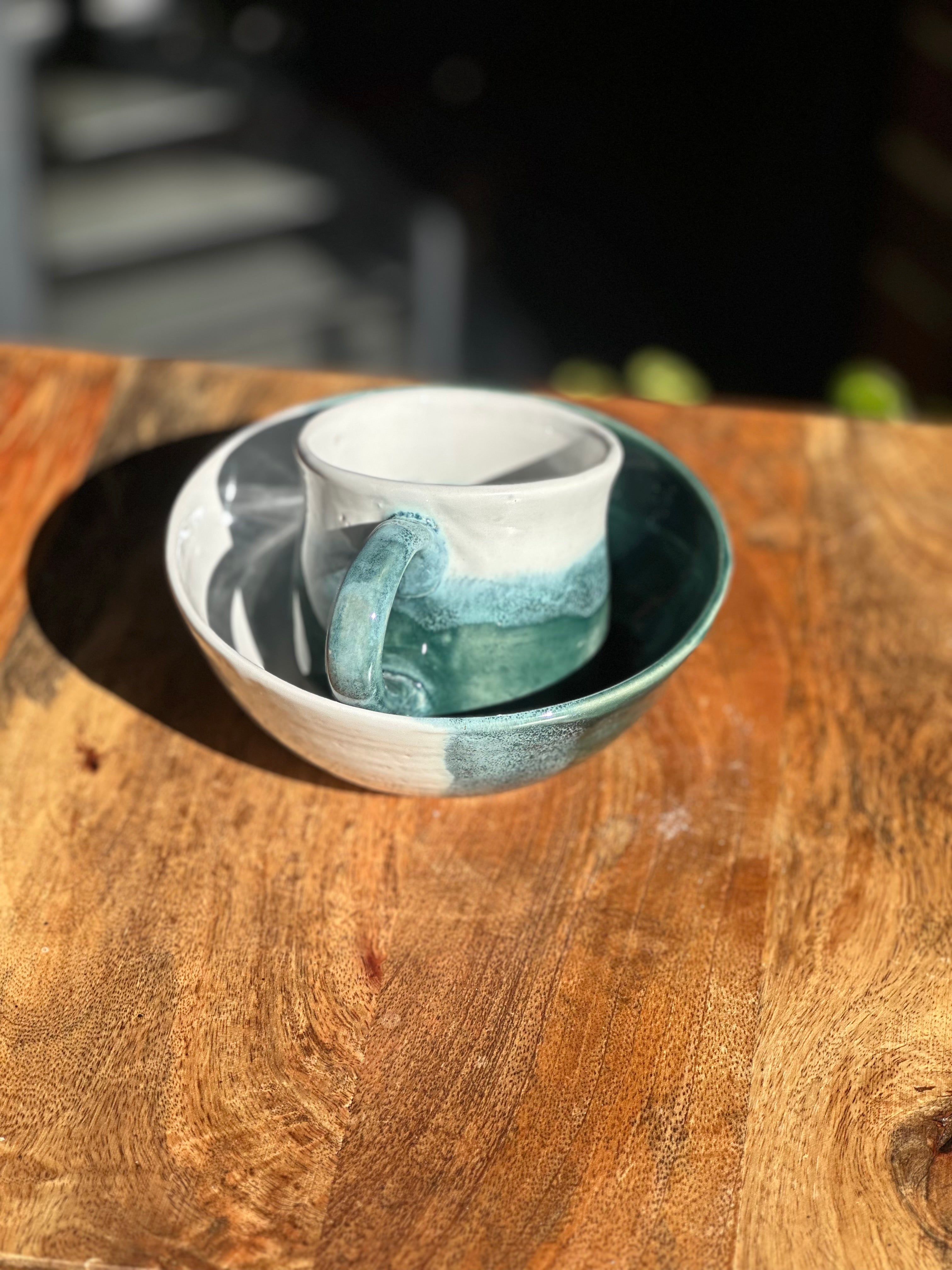 Mug and Bowl Set | Handmade Ceramics Tableware | Sea Glass