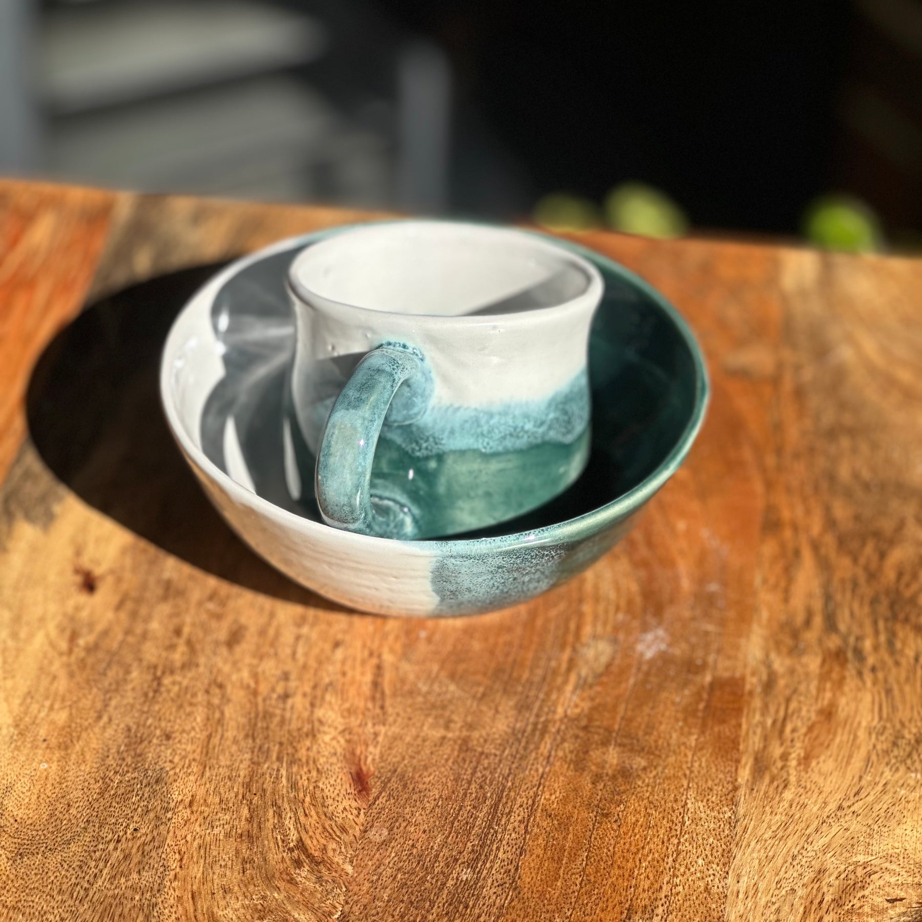 Sea Glass Handmade Mug & Bowl Set | Australian Stoneware Pottery
