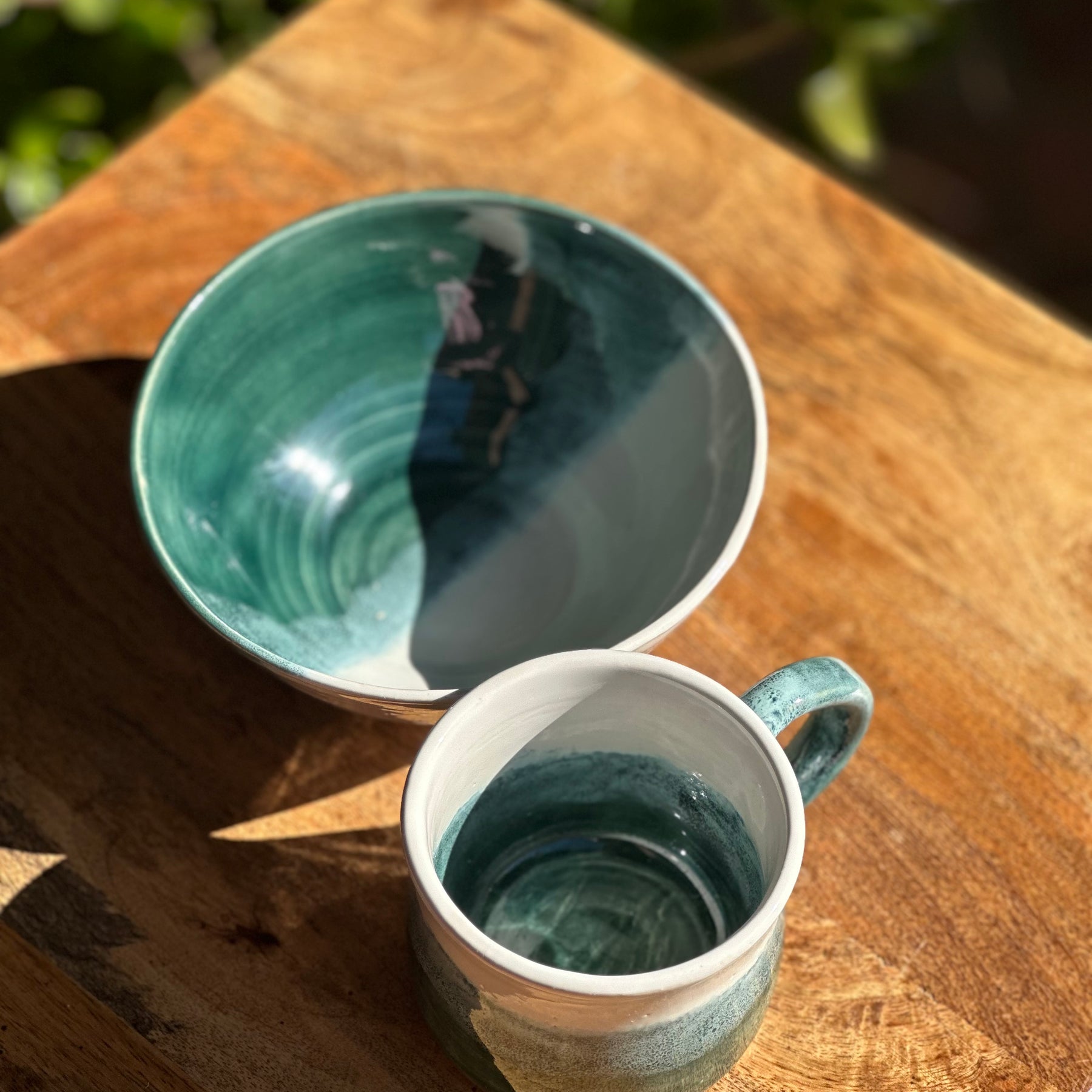 Sea Glass Handmade Mug & Bowl Set | Australian Stoneware Pottery