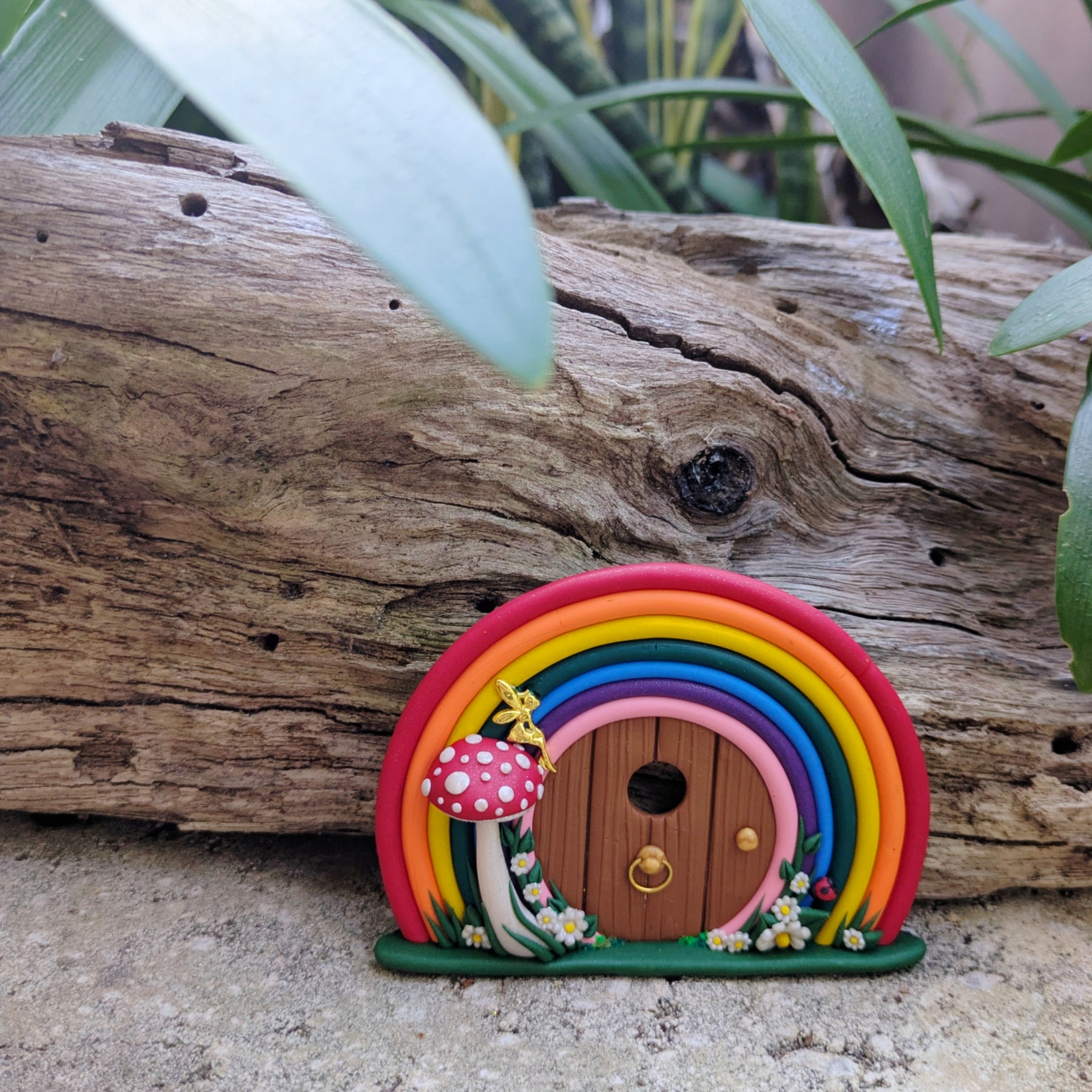 Mini Rainbow Fairy Door with Golden Fairy