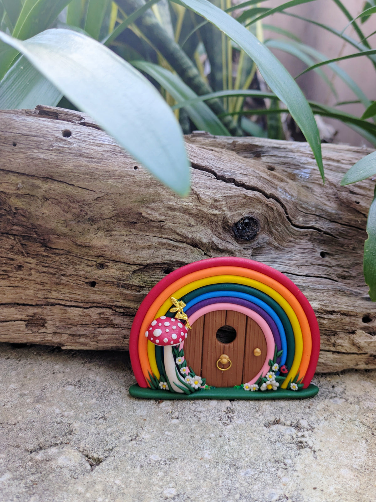 Mini Rainbow Fairy Door with Golden Fairy