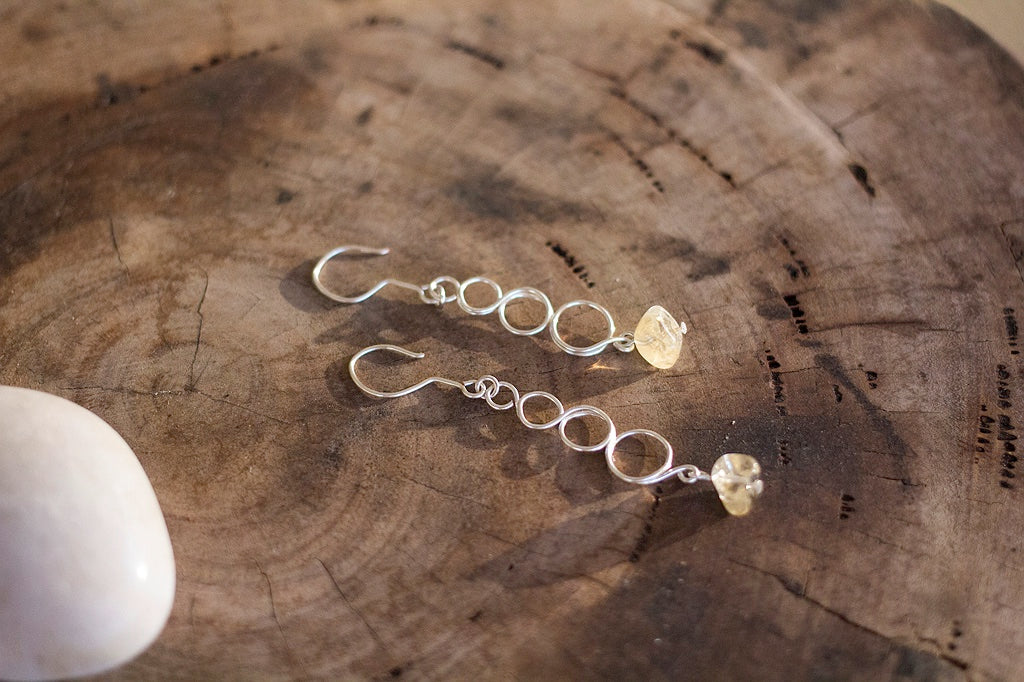 Citrine Gemstone Looped Silver Earrings | Crystal Jewellery