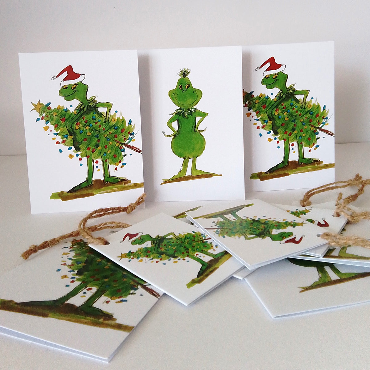 Grinch Christmas cards and tags