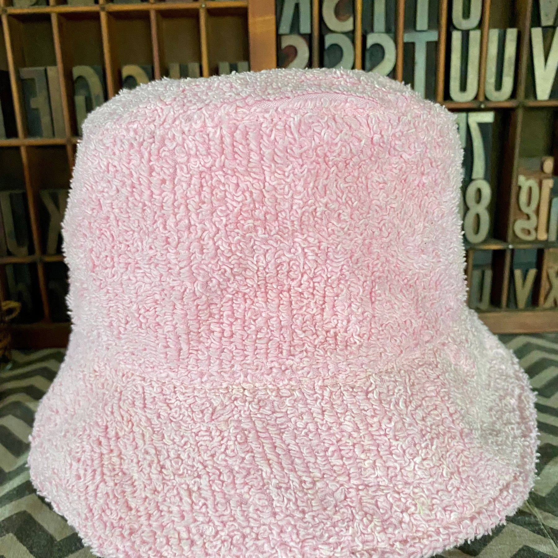 Bucket Hat - Upcycled Chenille Bedspread - Pink