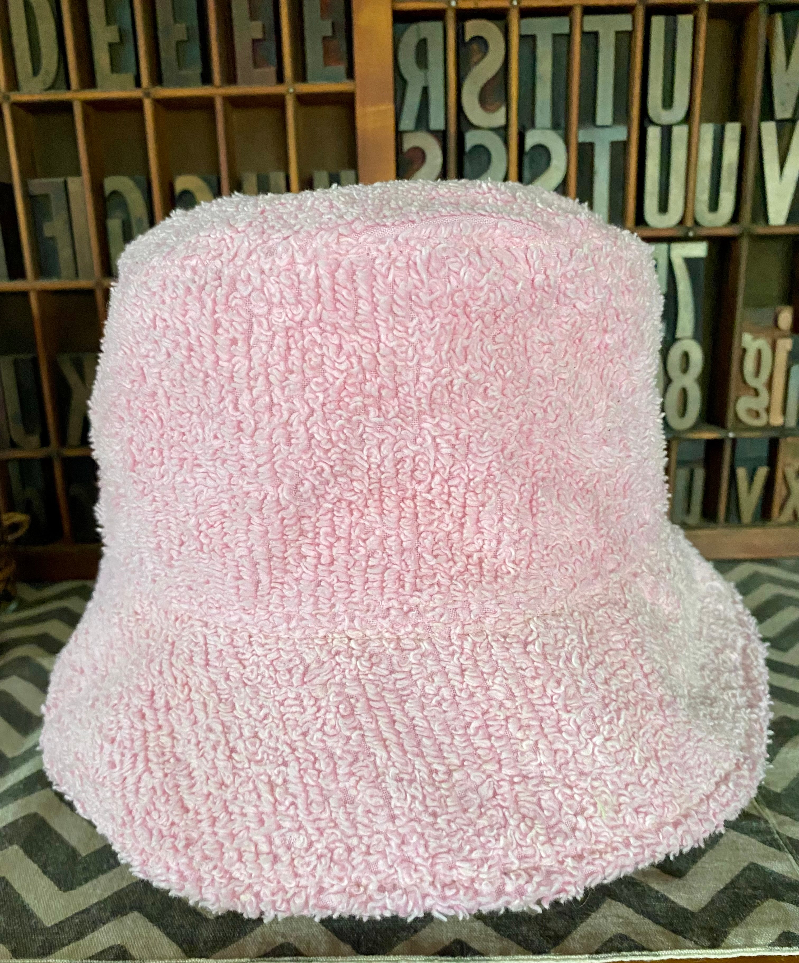 Bucket Hat - Upcycled Chenille Bedspread - Pink