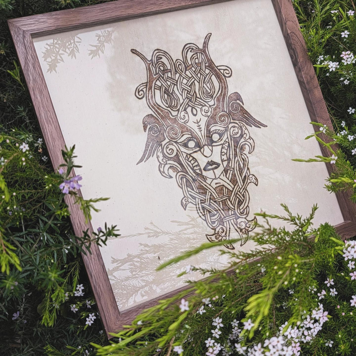 Valkyrie Norse wood burning art