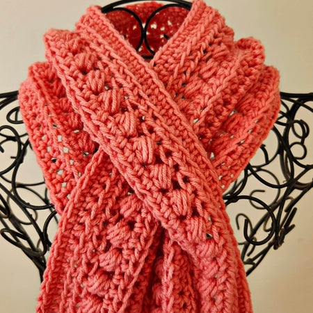 Crochet Keyhole Scarf | Handmade Ladies Neckwarmer | Adult | Peach Pink tones