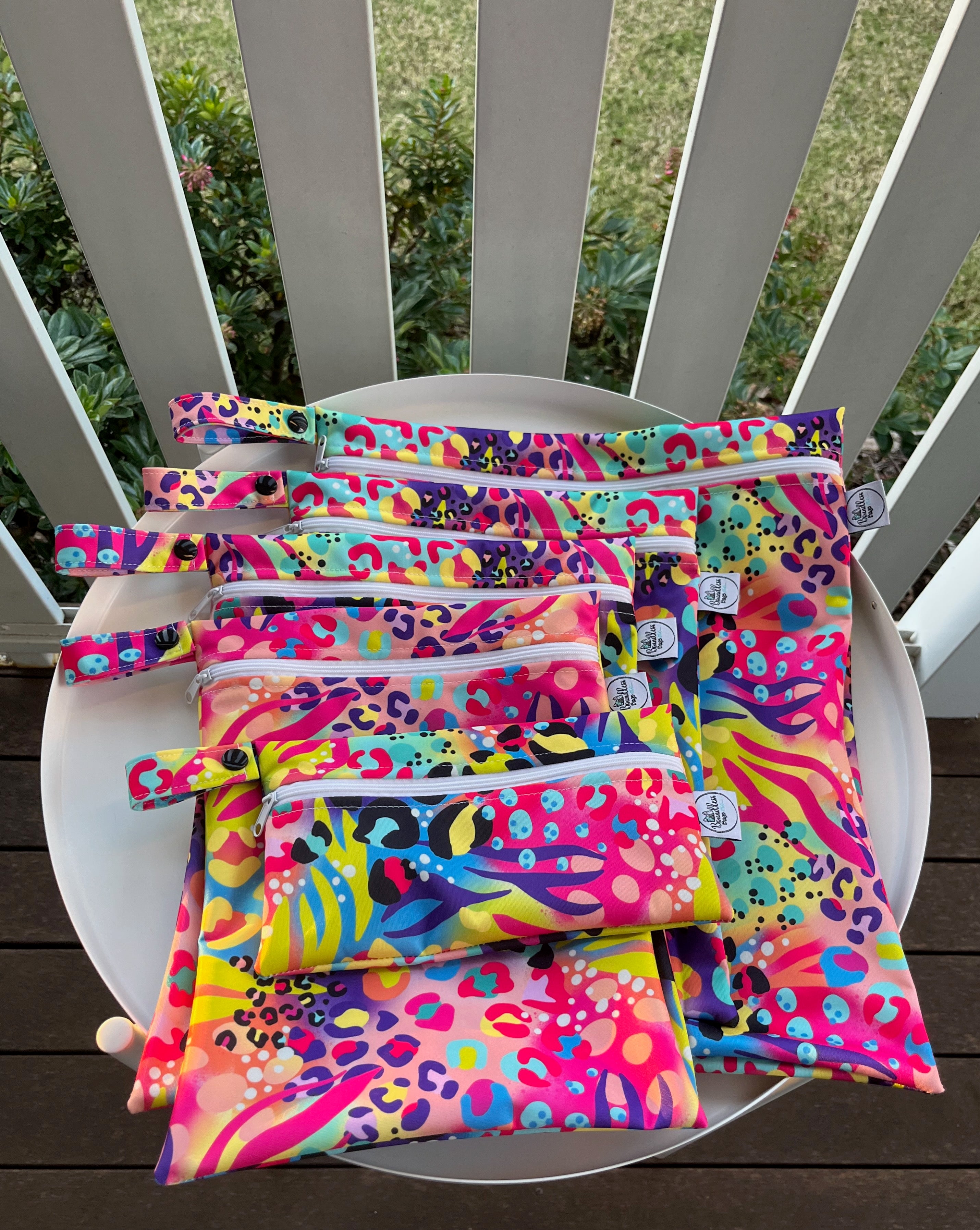 READY MADE Water-resistant wet bags - Elin’s Rainbow Big Cat Print (Ladybird and Roar)