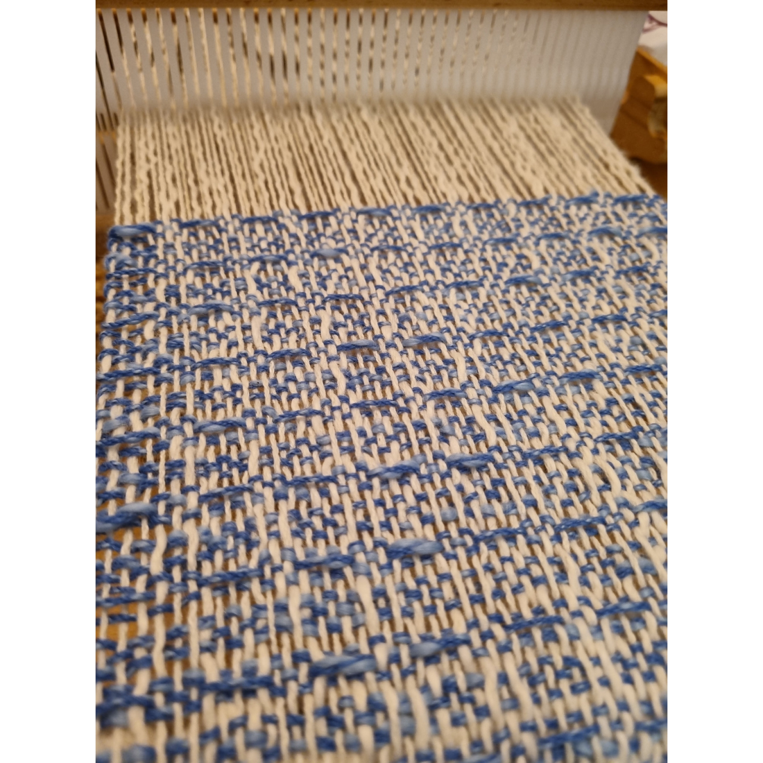 Cozy blue and white waffle-weave scarf