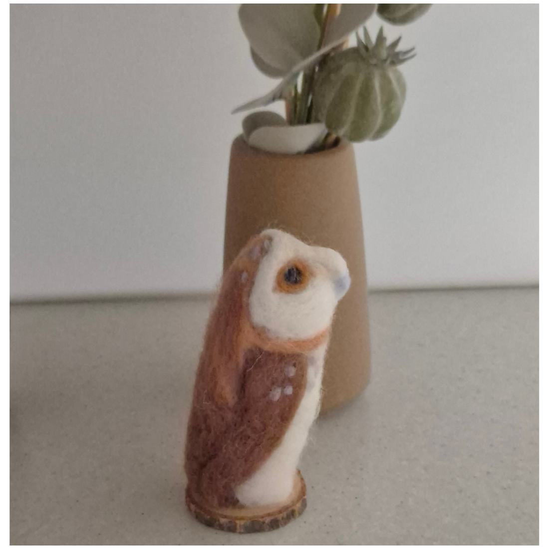 Needle Felted Owl on wooden Base
