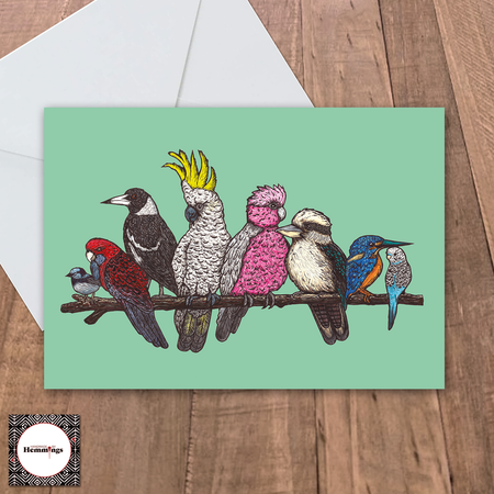 Bendigo Birds on a Branch Green Greeting Card + Envelope